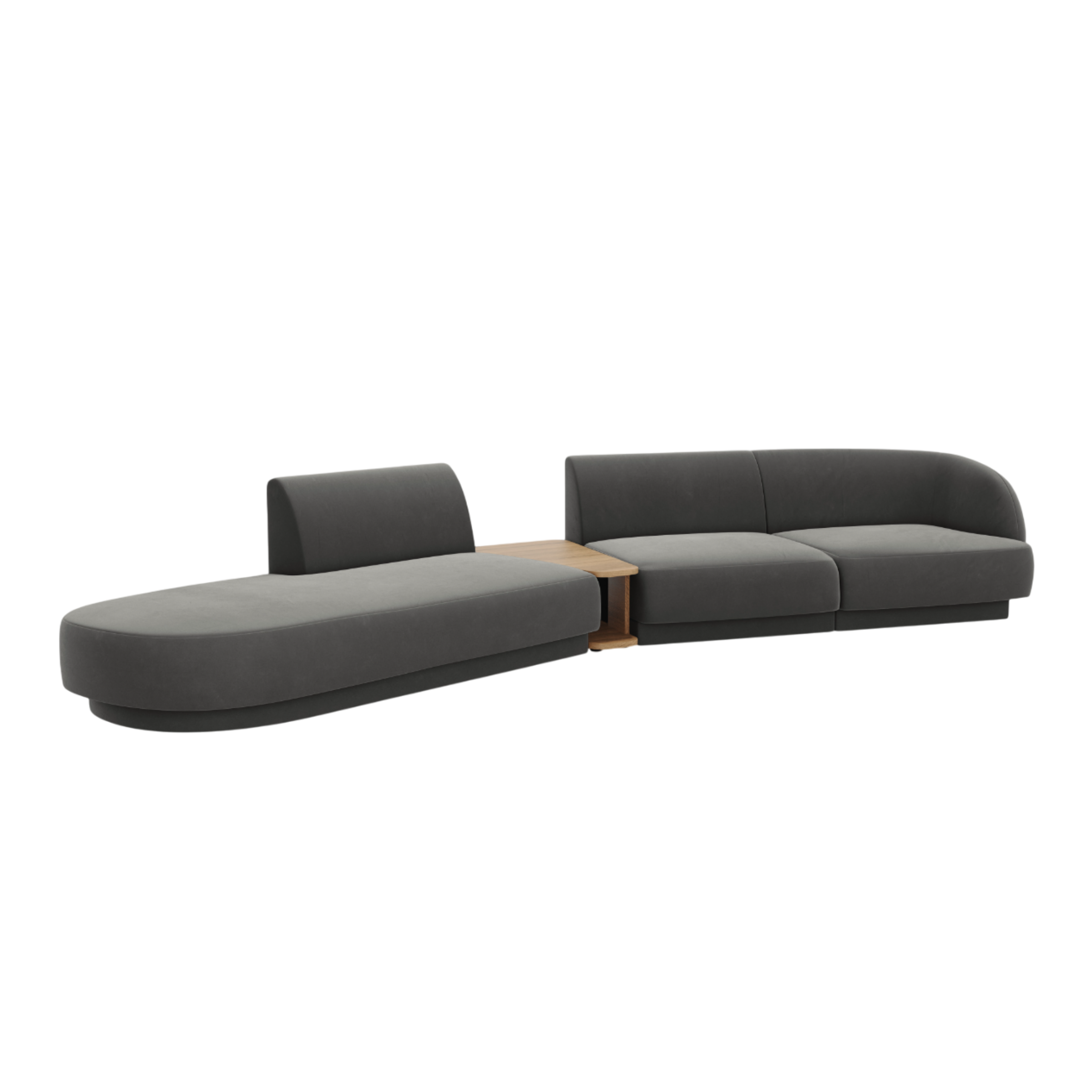 Modulares Sofa links mit Tisch, 4-sitzig, samt MILEY, hellgrau