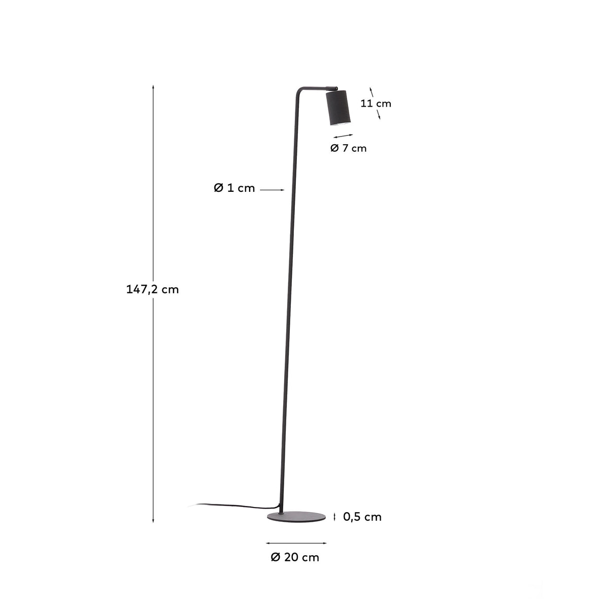 Lampa podłogowa MANIE czarny metal z efektem żeliwa – wymiary
