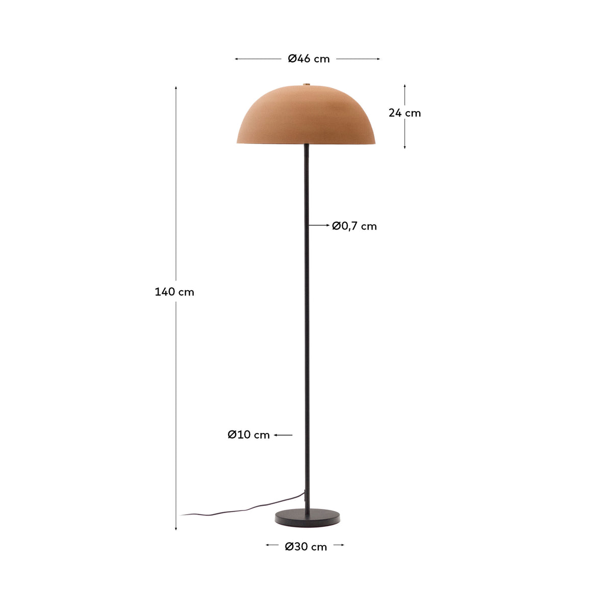Lampa podłogowa NIBLA czarny metal z terakotowym abażurem – wymiary