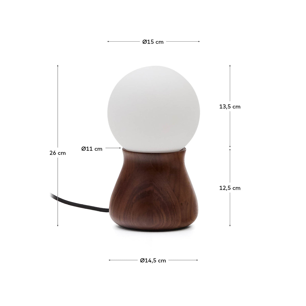 Lampa stołowa OKENI orzechowe drewno i szkło – wymiary