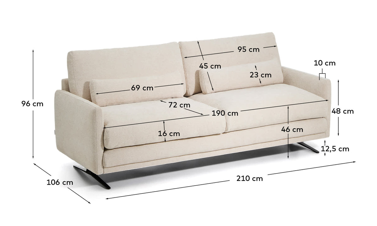 Sofa 3-osobowa VELIRO beżowy szenil – wymiary