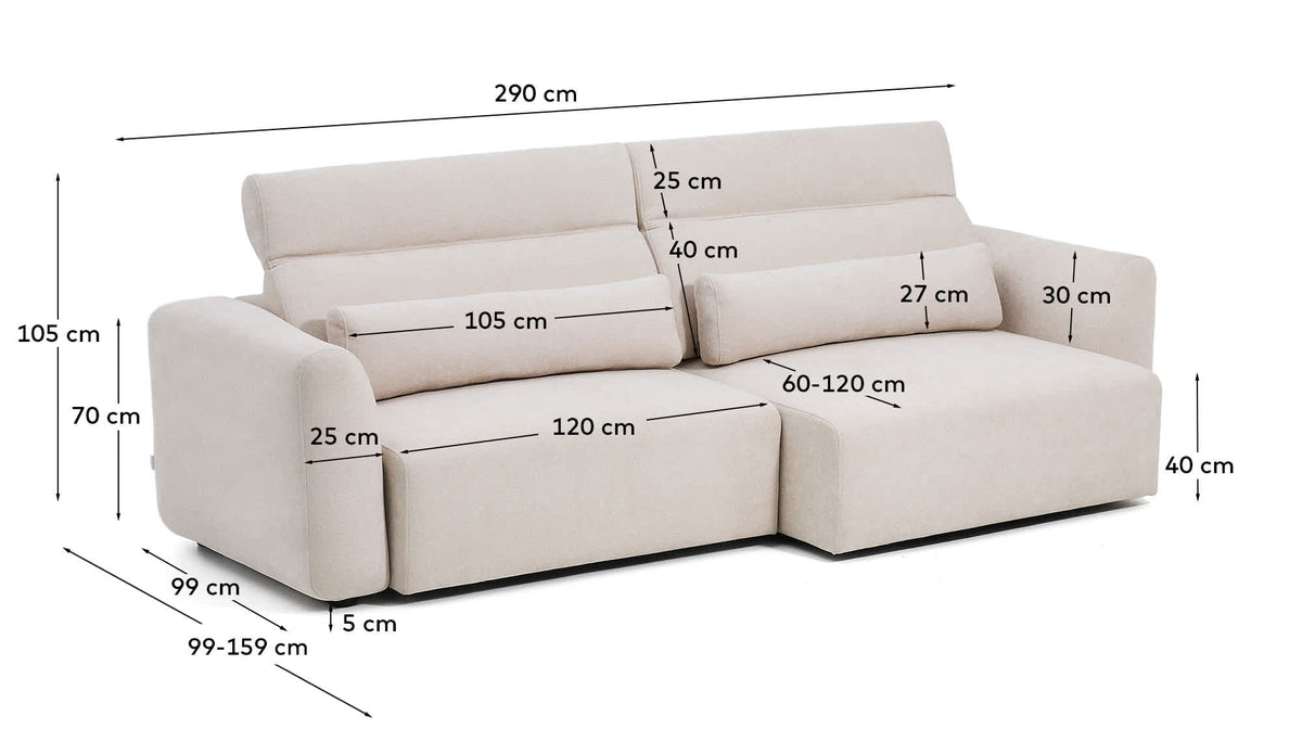 Sofa 4-osobowa z przesuwanymi siedziskami LARES beżowy szenil – wymiary