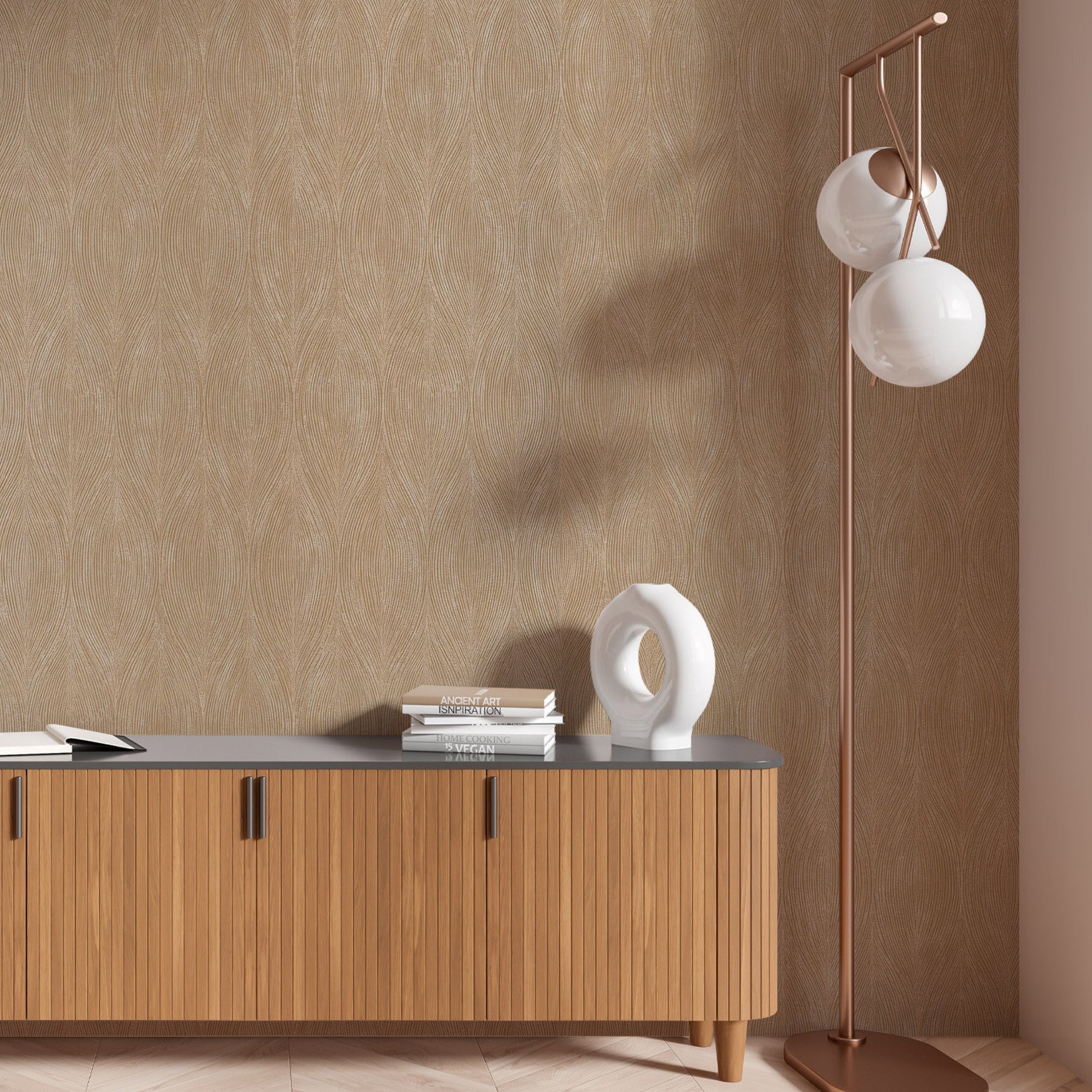 Metallic Structural Wallpaper with Abstract Pattern KERAMOS - MARRON GLACÉ Brown