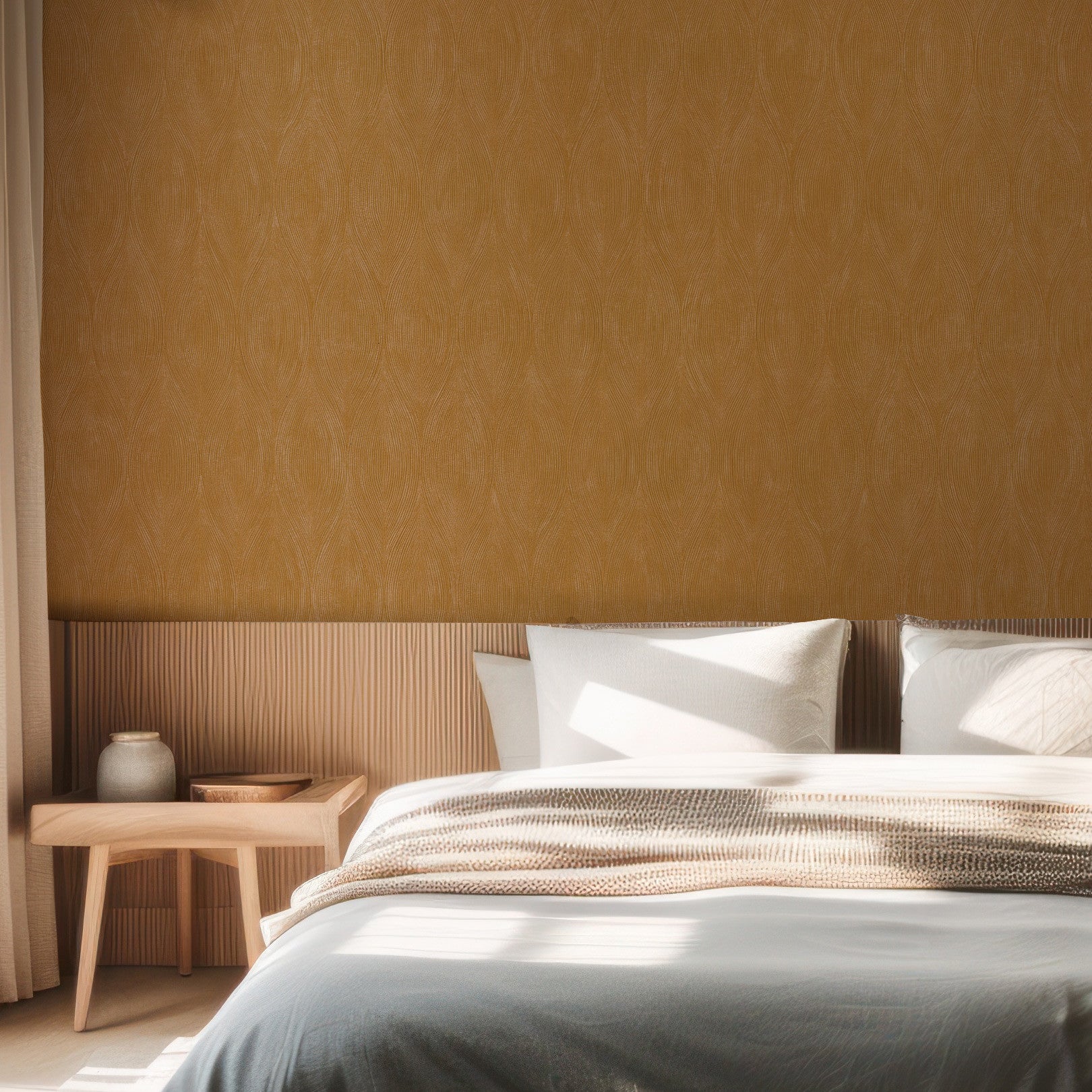 Strukturierte metallische Tapete mit abstraktem Muster KERAMOS - JAUNE D'OR dunkelgelb