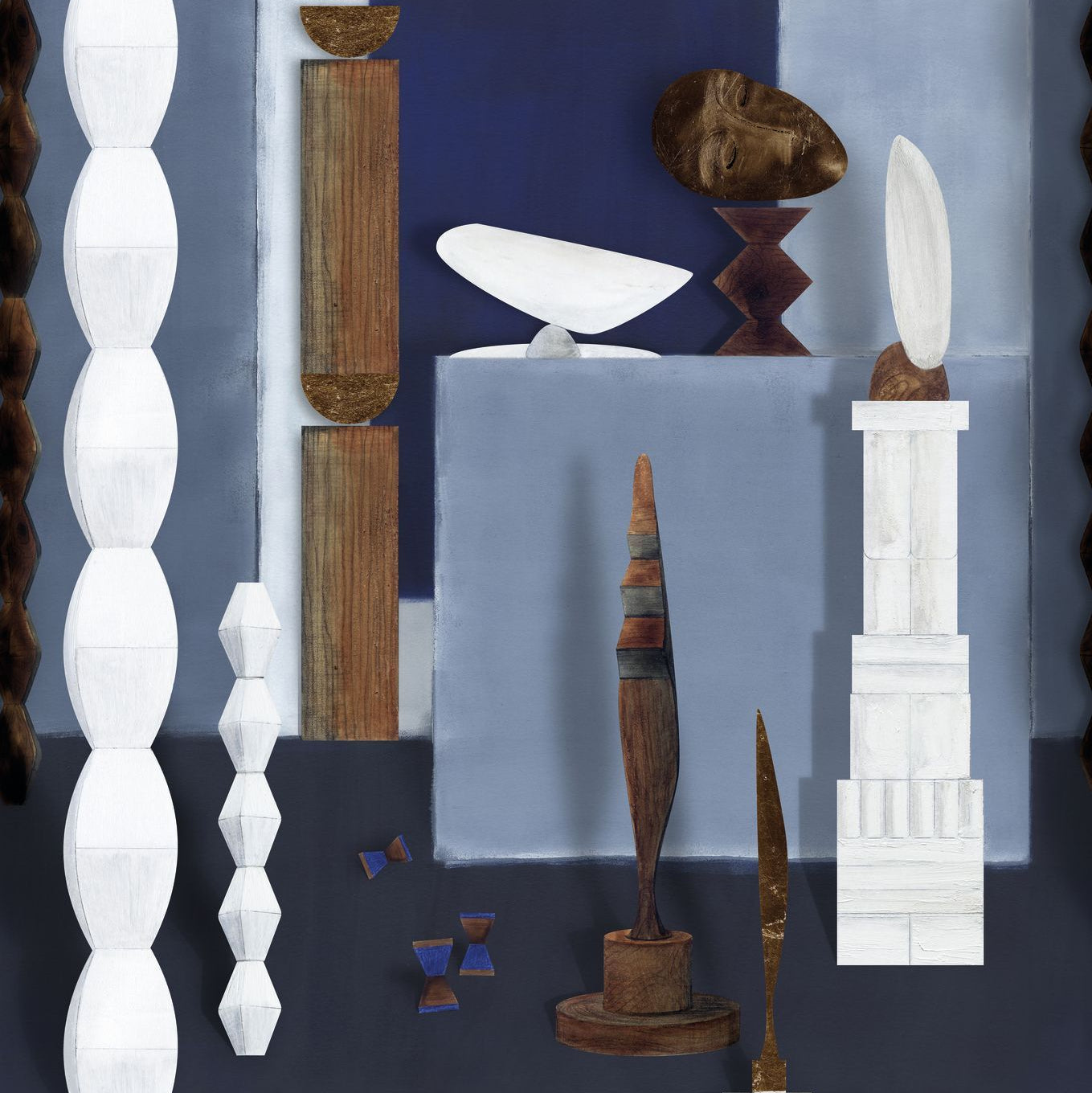 Mural with artistic motif L'ATELIER DE BRANCUSI - EGYPTIAN BLUE blue with white