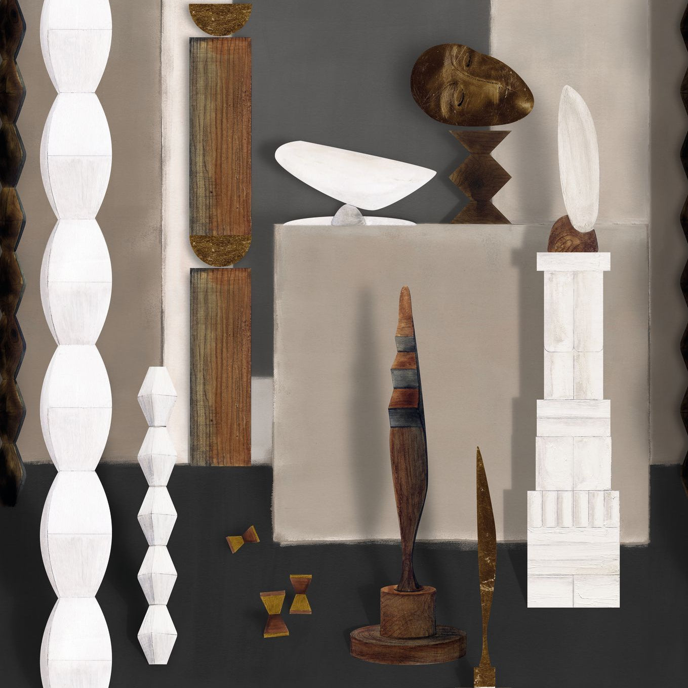 Mural with artistic motif L'ATELIER DE BRANCUSI - GREGE brown with white