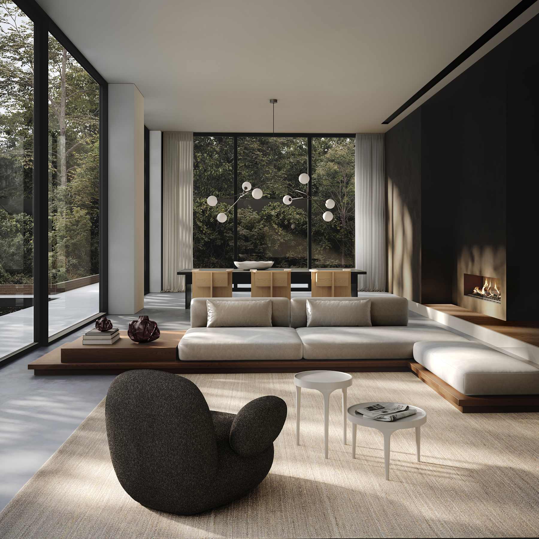 TOE FLAT Sessel graubraunes Bouclé