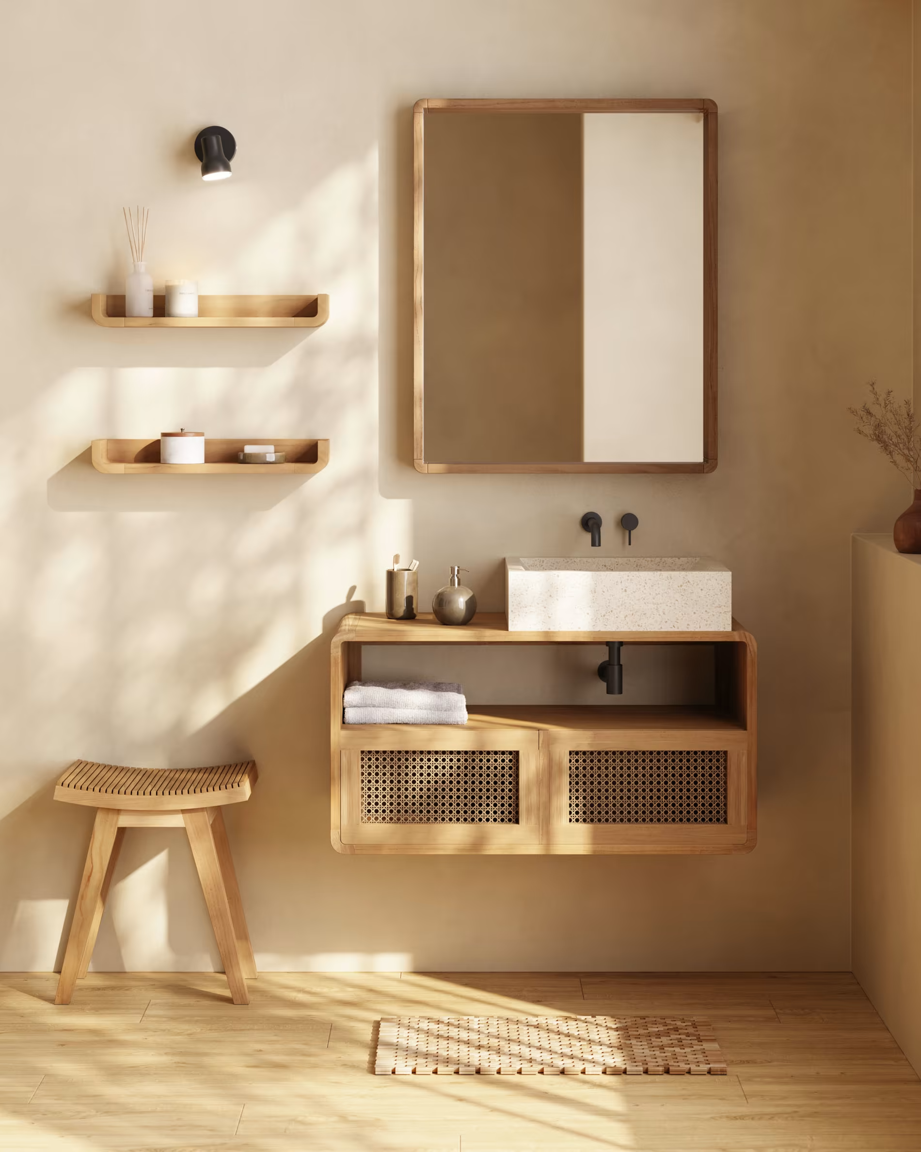 Dywan łazienkowy AZURAY drewno tekowe La Forma    Eye on Design