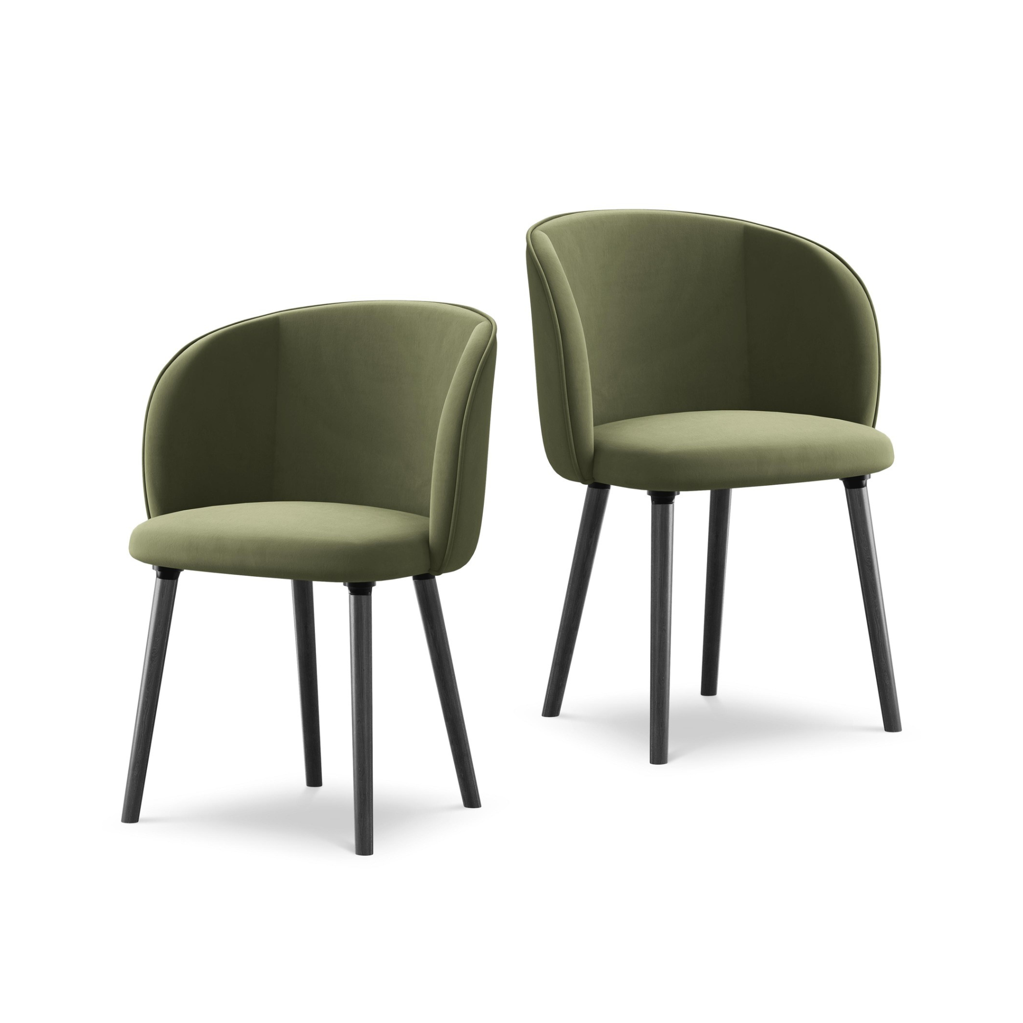 Samtstuhl MAIA olivgrün mit schwarzem Eichenfuß