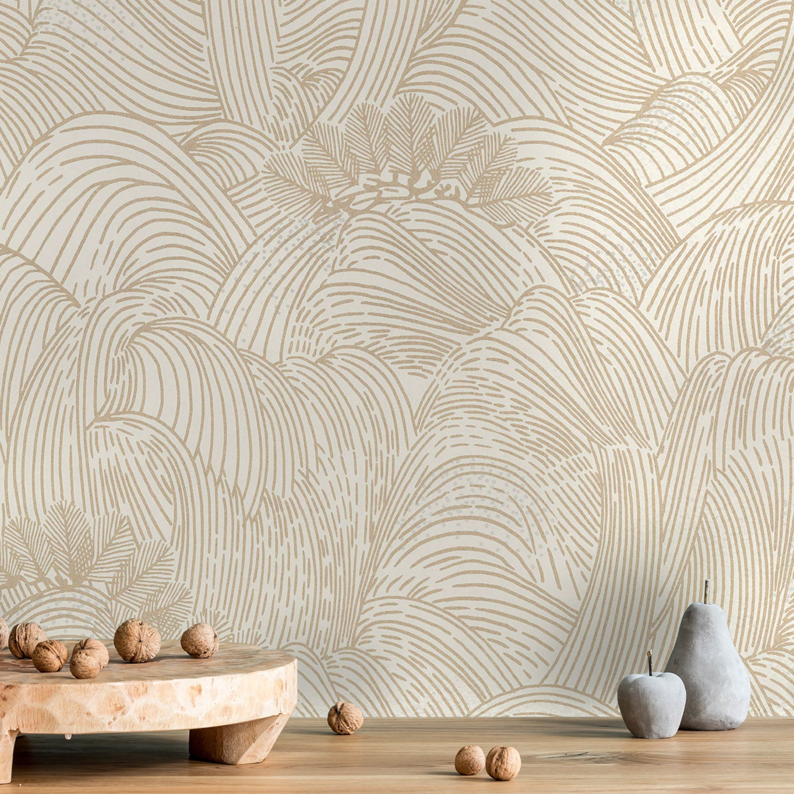 Structural wallpaper with an abstract wave pattern MARÉE HAUTE - WHITE/GOLD white with gold