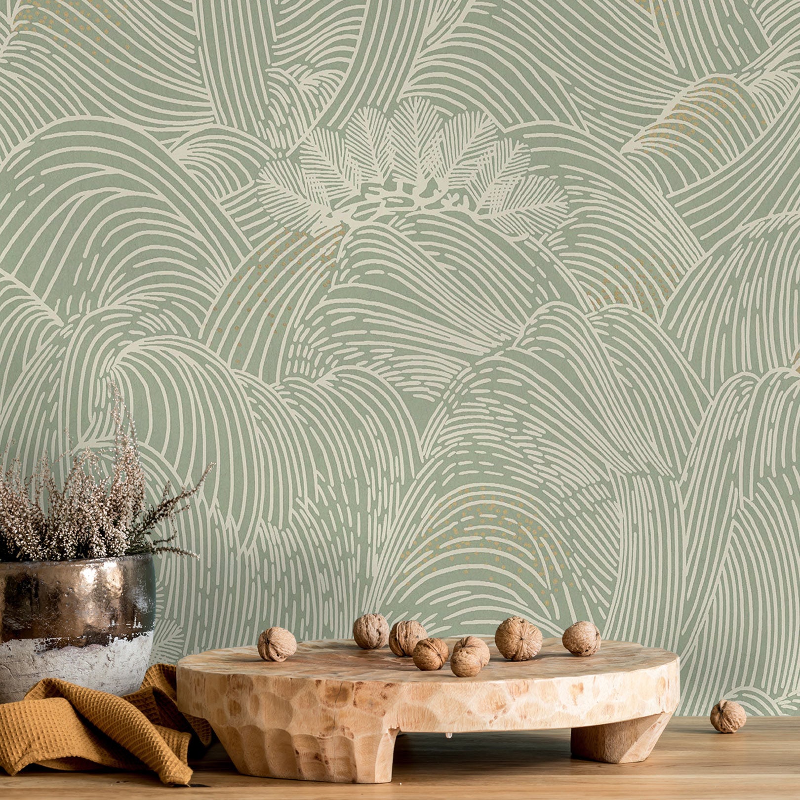 Strukturierte Tapete mit abstraktem Wellenmuster MARÉE HAUTE - VERT grün