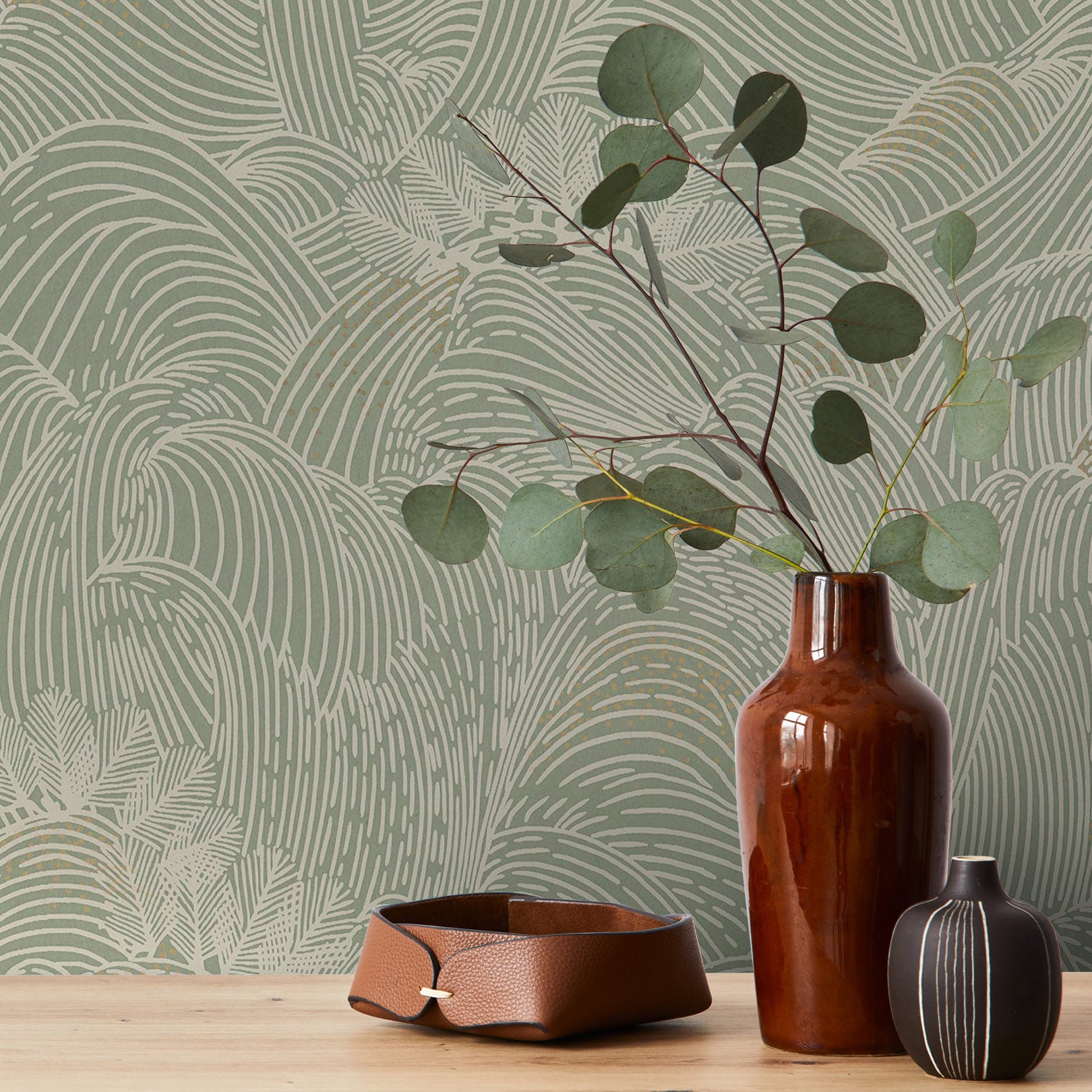 Strukturierte Tapete mit abstraktem Wellenmuster MARÉE HAUTE - VERT grün