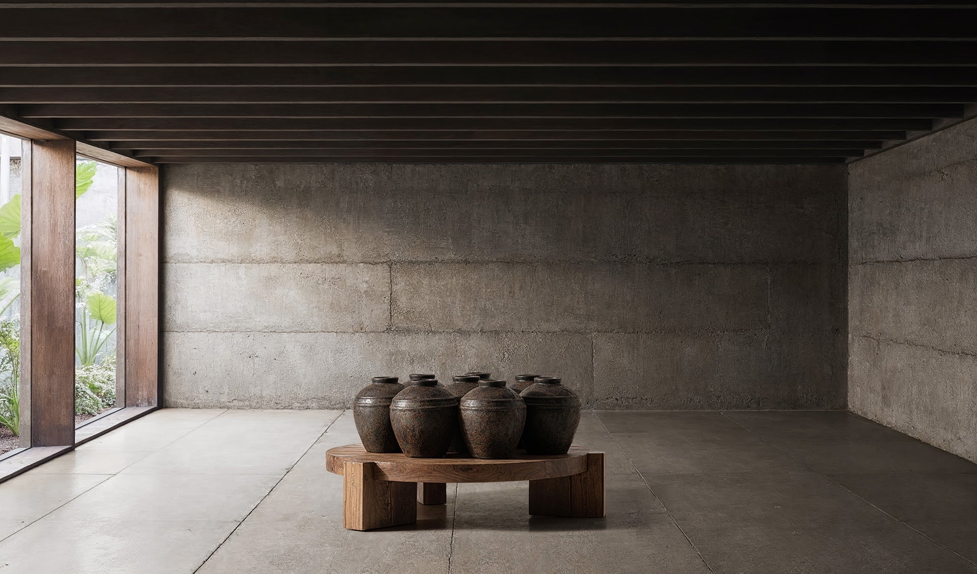 Runder Couchtisch BRUTALIST aus recyceltem Holz