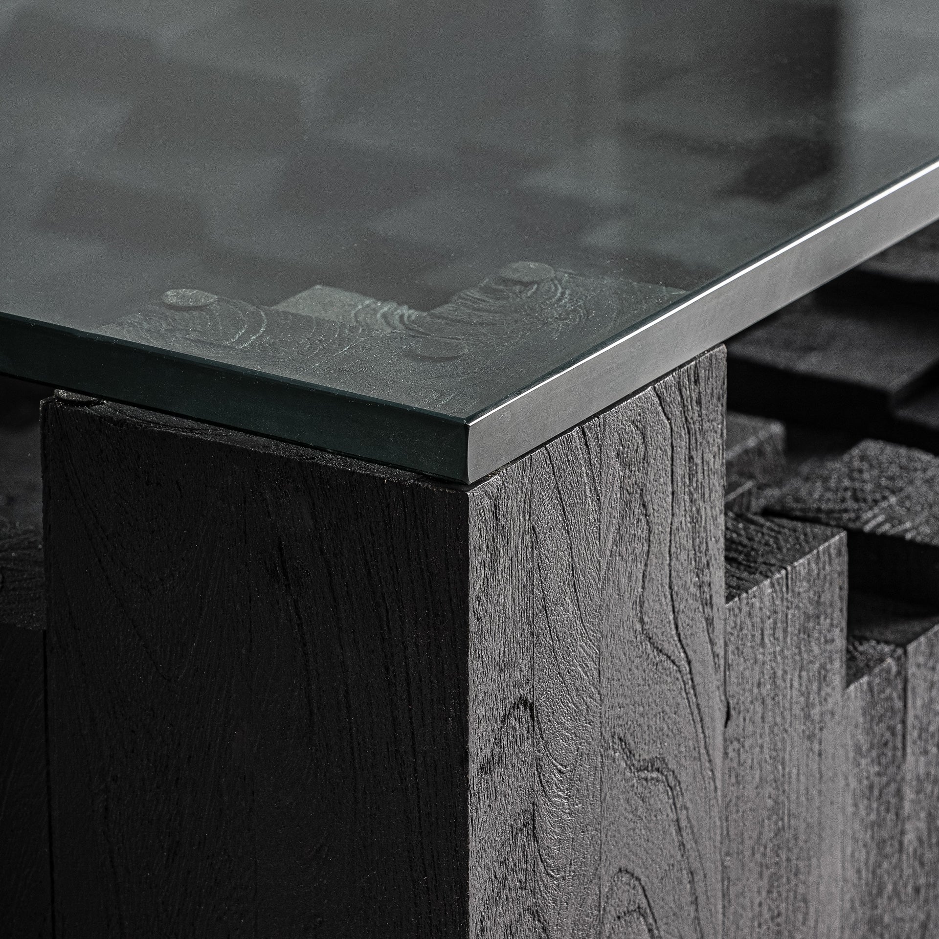 PÈTRIA Coffee Table in Black Mango Wood with Glass Top