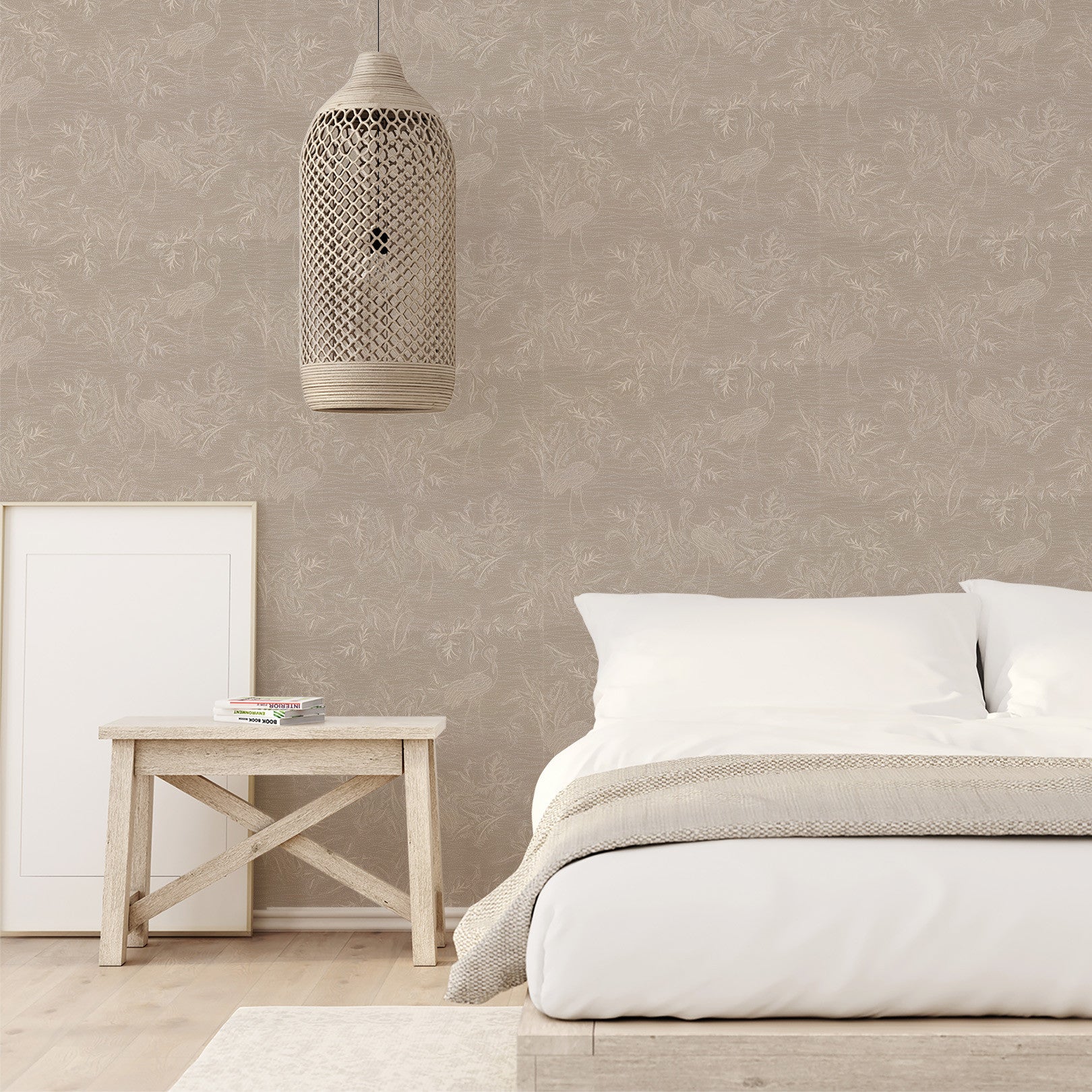 Strukturtapete mit pflanzlichem und tierischem Motiv MIRADOR - MARRON GLACÉ/NACRÉ braun