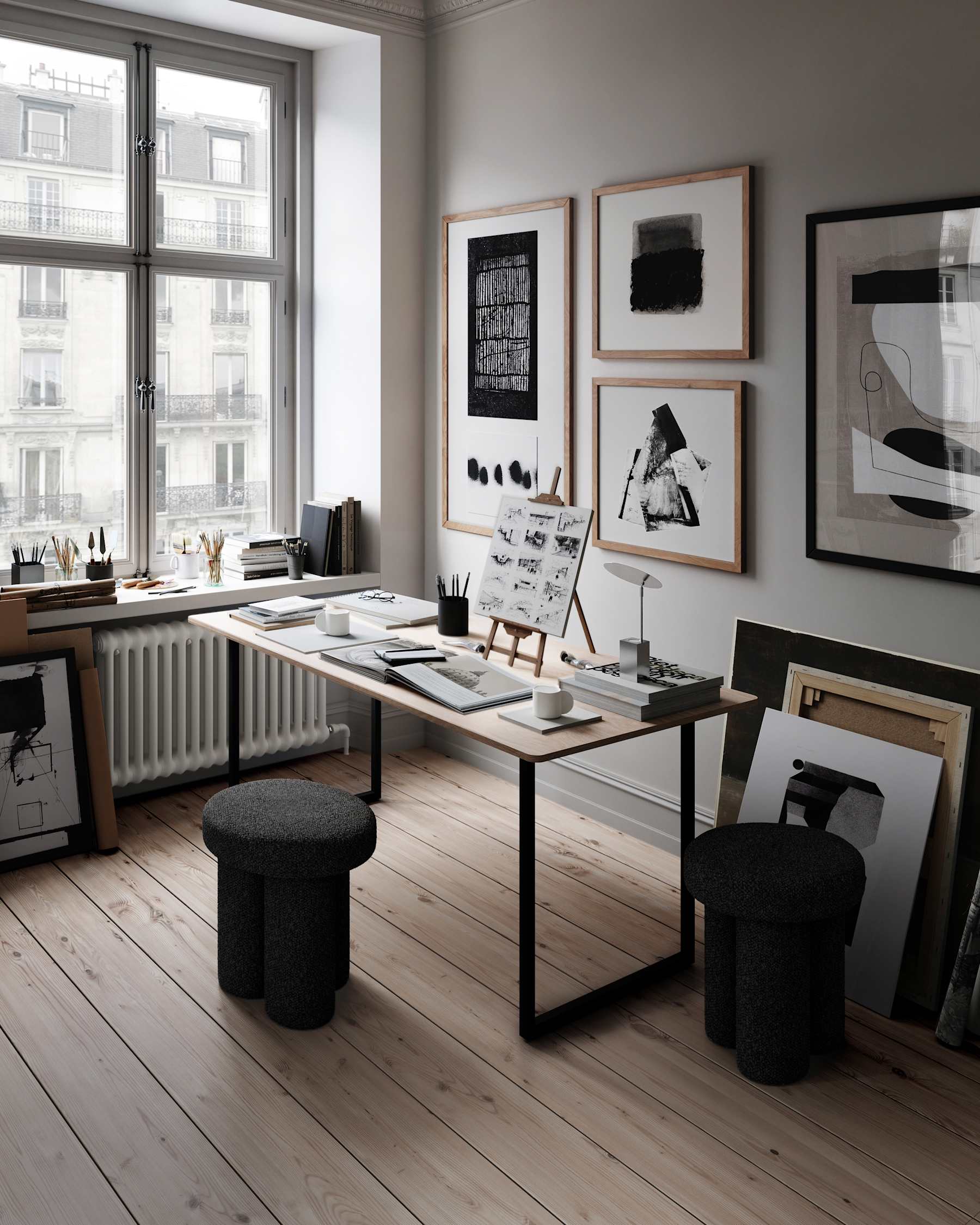 BIG FOOT stool in gray-brown bouclé