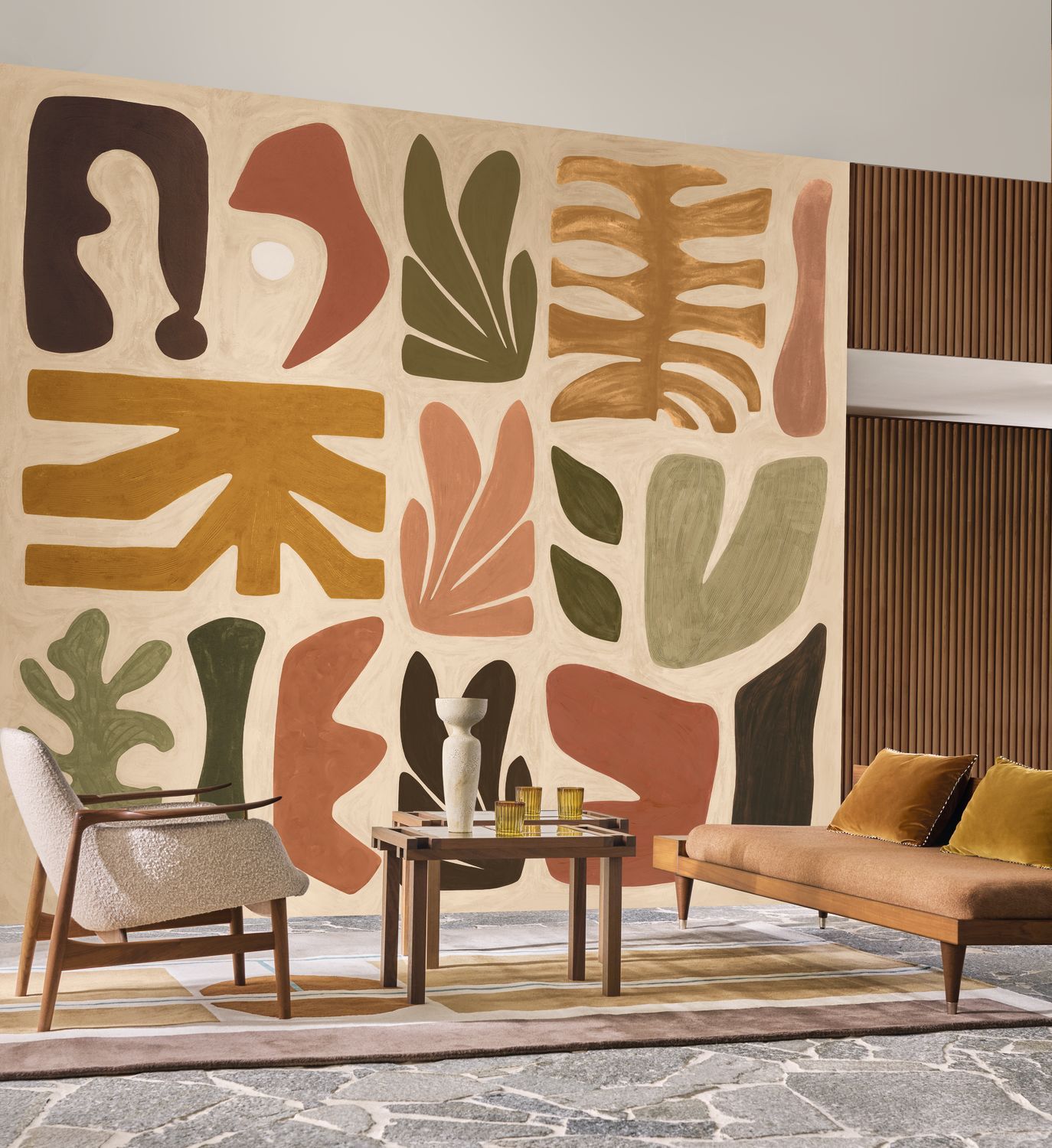 Mural with Abstract Pattern JORGE Beige