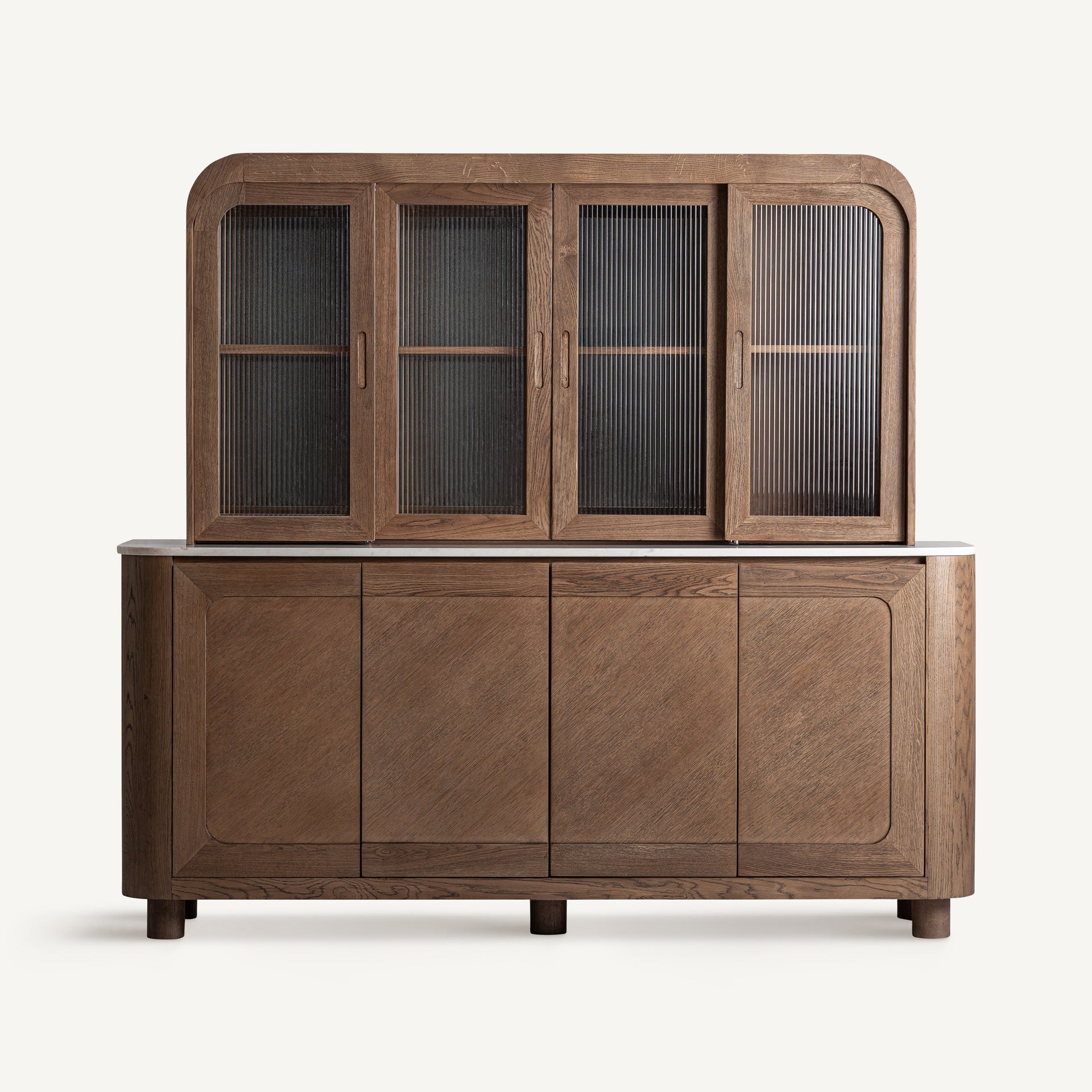 Barek mit Verglasung DOUZY aus Eichenholz mit Marmorplatte