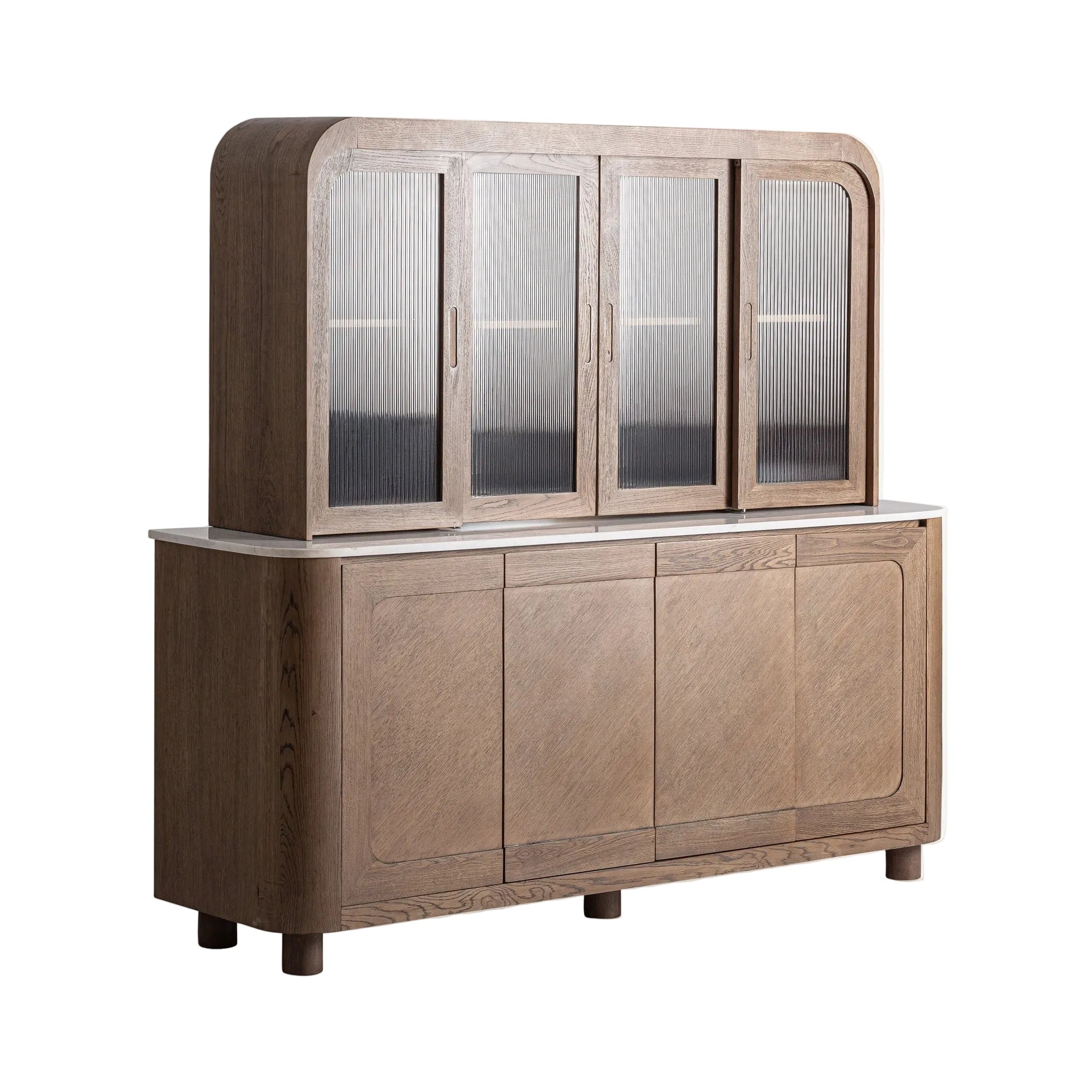 Barek mit Verglasung DOUZY aus Eichenholz mit Marmorplatte