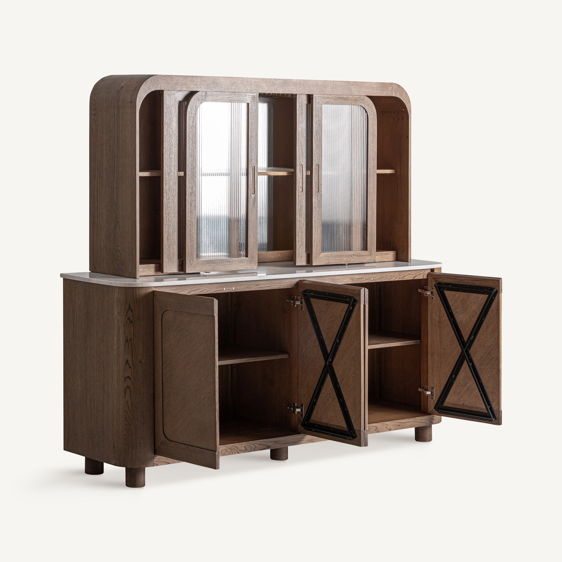 Barek mit Verglasung DOUZY aus Eichenholz mit Marmorplatte