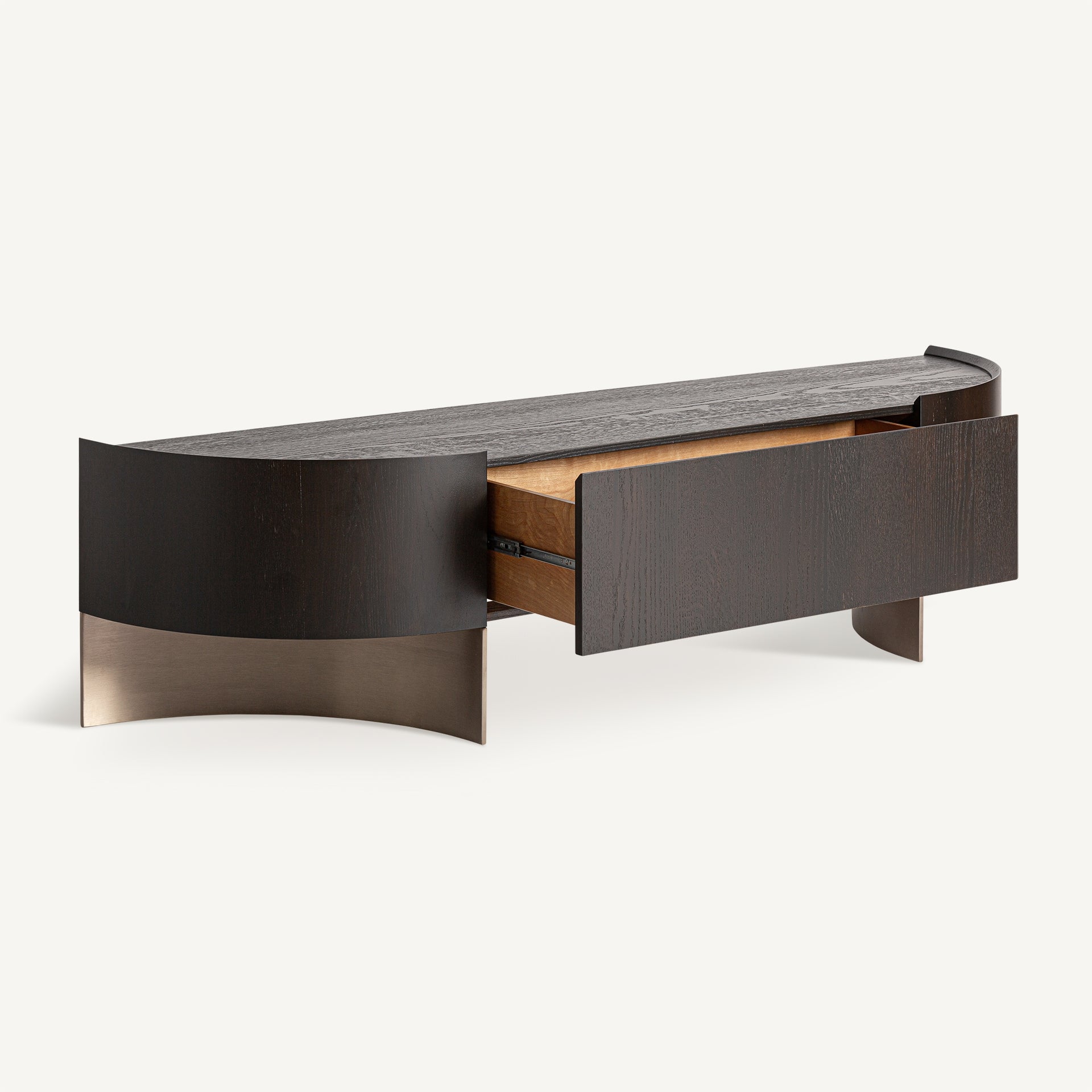 RTV-Sideboard NEUVIC dunkles Eichenfurnier mit goldener Basis