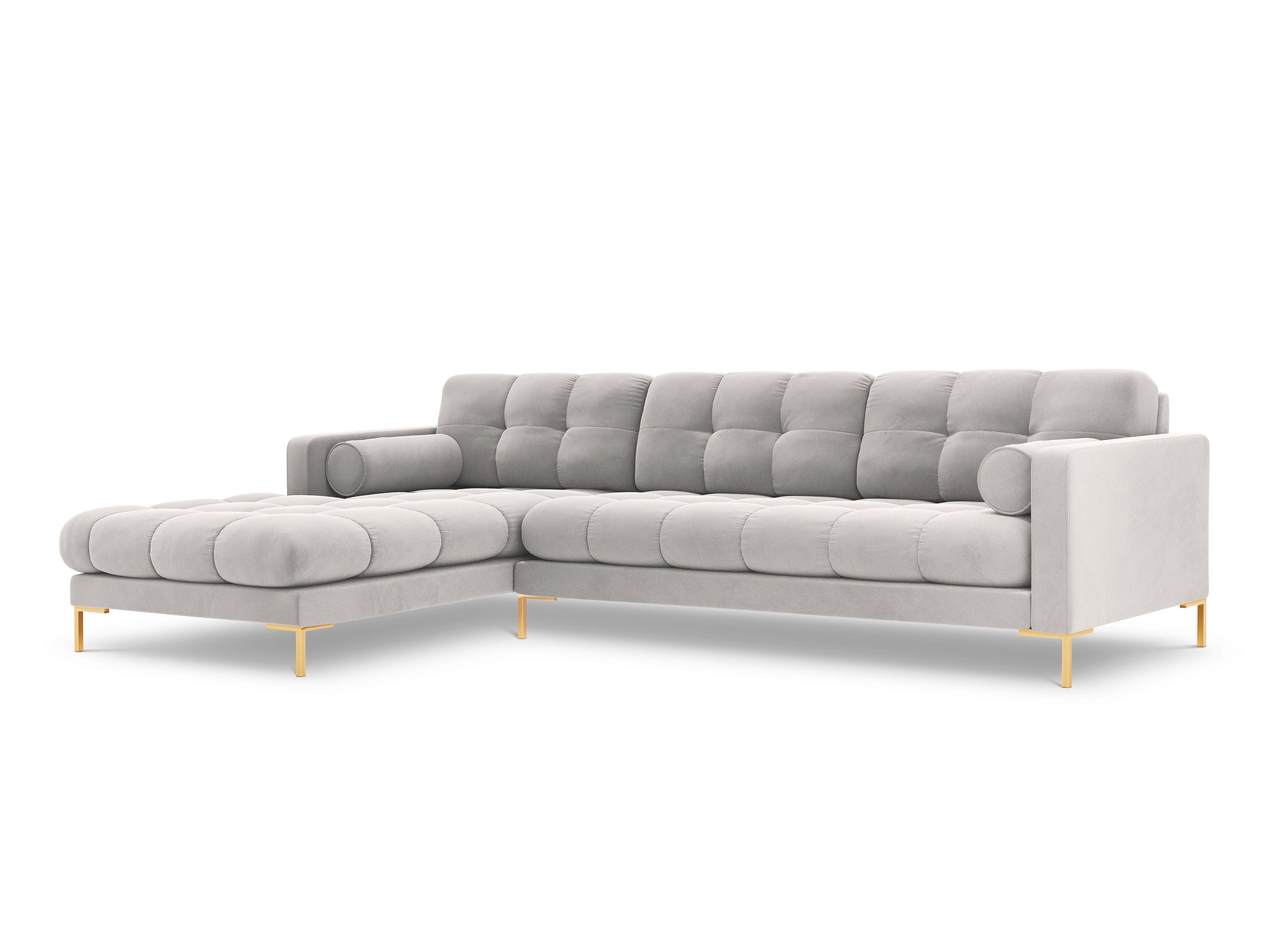 Narożnik aksamitny lewostronny BALI srebrny ze złotą podstawą Cosmopolitan Design    Eye on Design