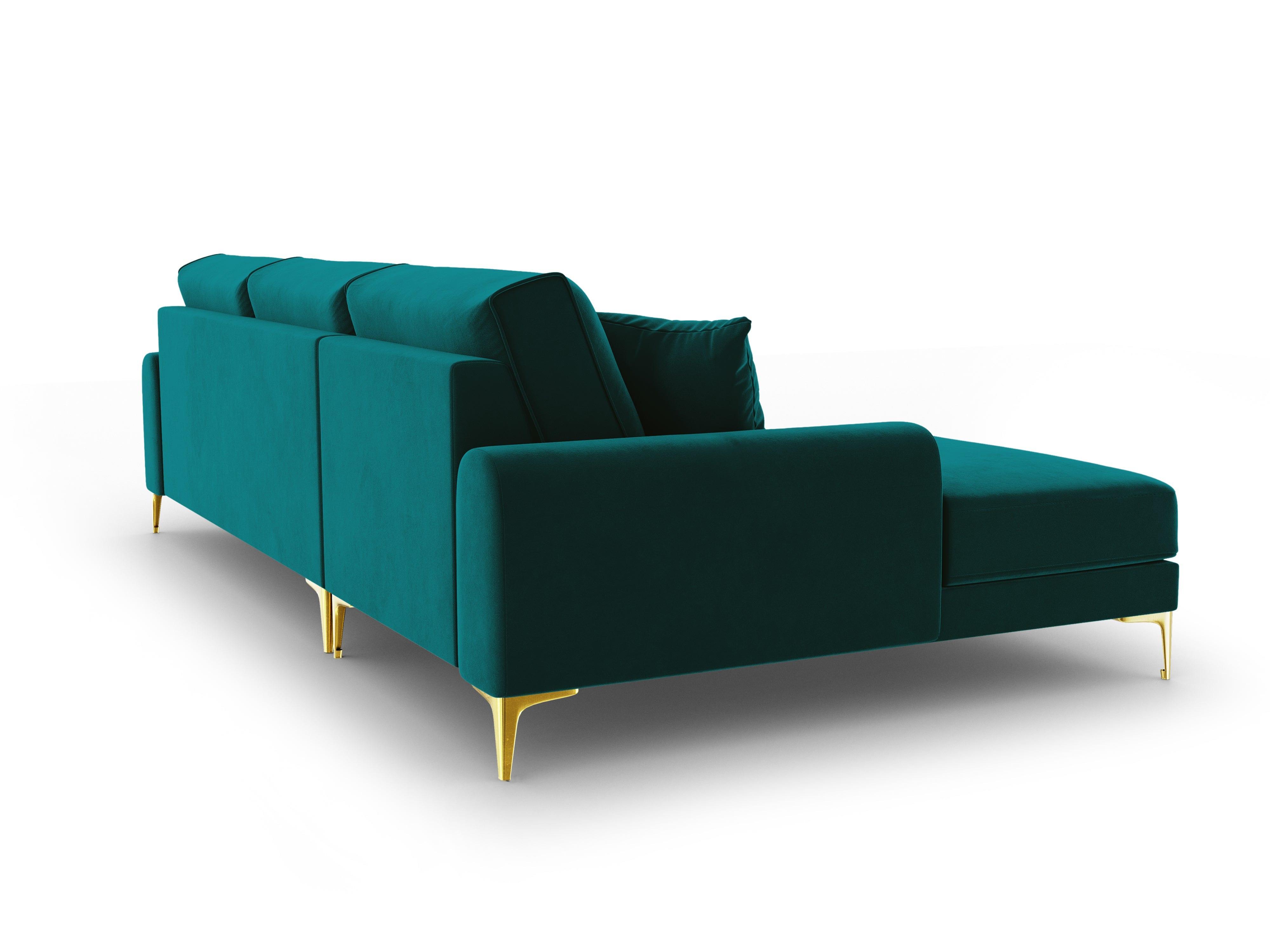 Narożnik aksamitny lewostronny MADARA turkusowy ze złotą podstawą Mazzini Sofas    Eye on Design