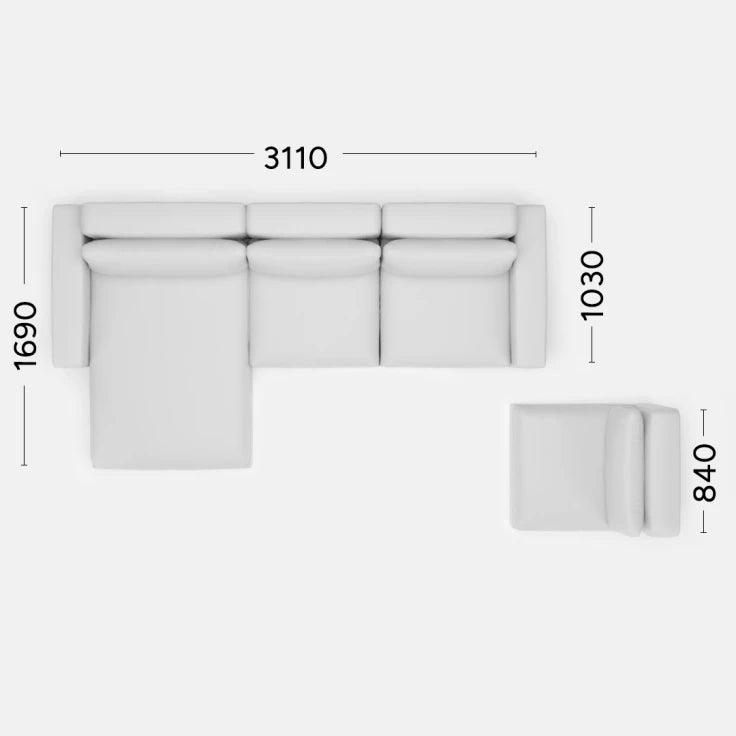 Narożnik lewostronny LENA Rosanero 311x103x169 cm z dodatkowym szezlongiem Grupa 0  Eye on Design