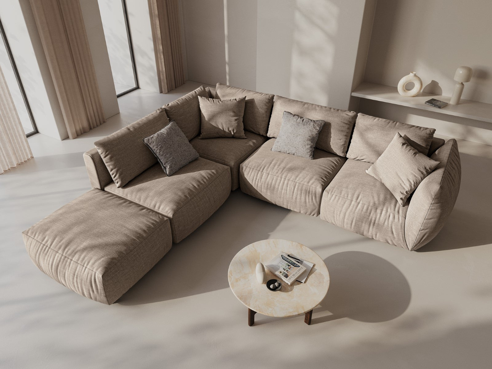 Modulsofa CHRIS - mittleres Element sandfarbener Chenille