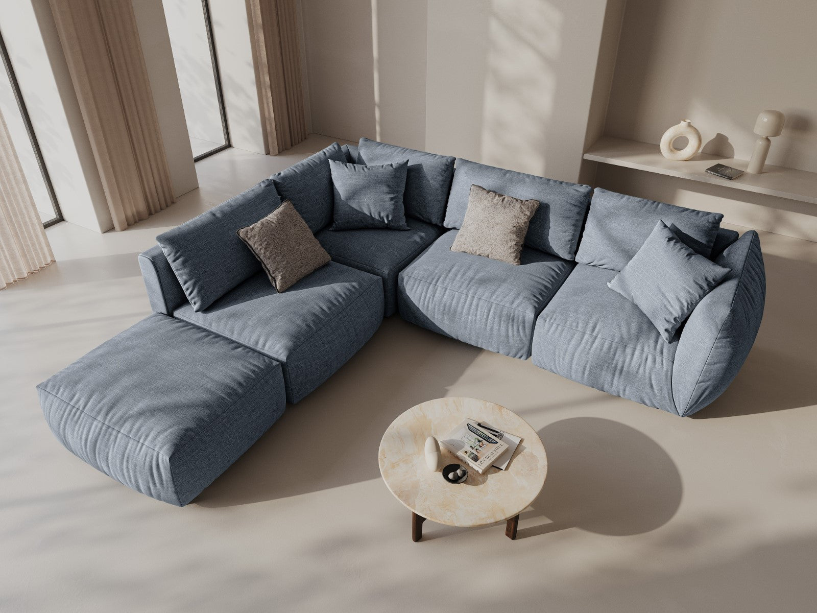 Modulares Sofa CHRIS - breites Element rechts in hellblauem Chenille