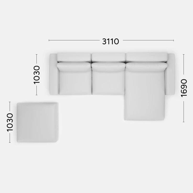 Narożnik prawostronny LENA Rosanero 311x103x169 cm + puf 103x103 cm Grupa 0  Eye on Design