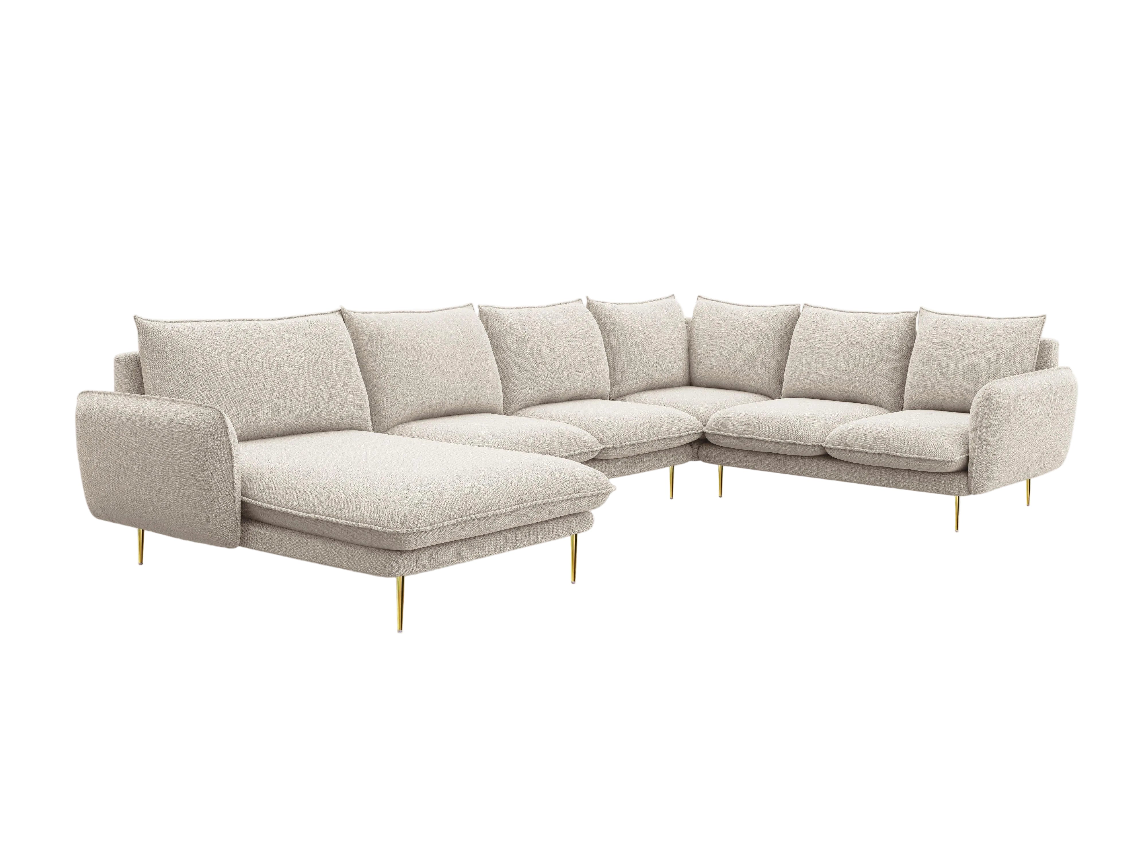 Narożnik prawostronny panoramiczny VIENNA piaskowy ze złotą podstawą Cosmopolitan Design    Eye on Design