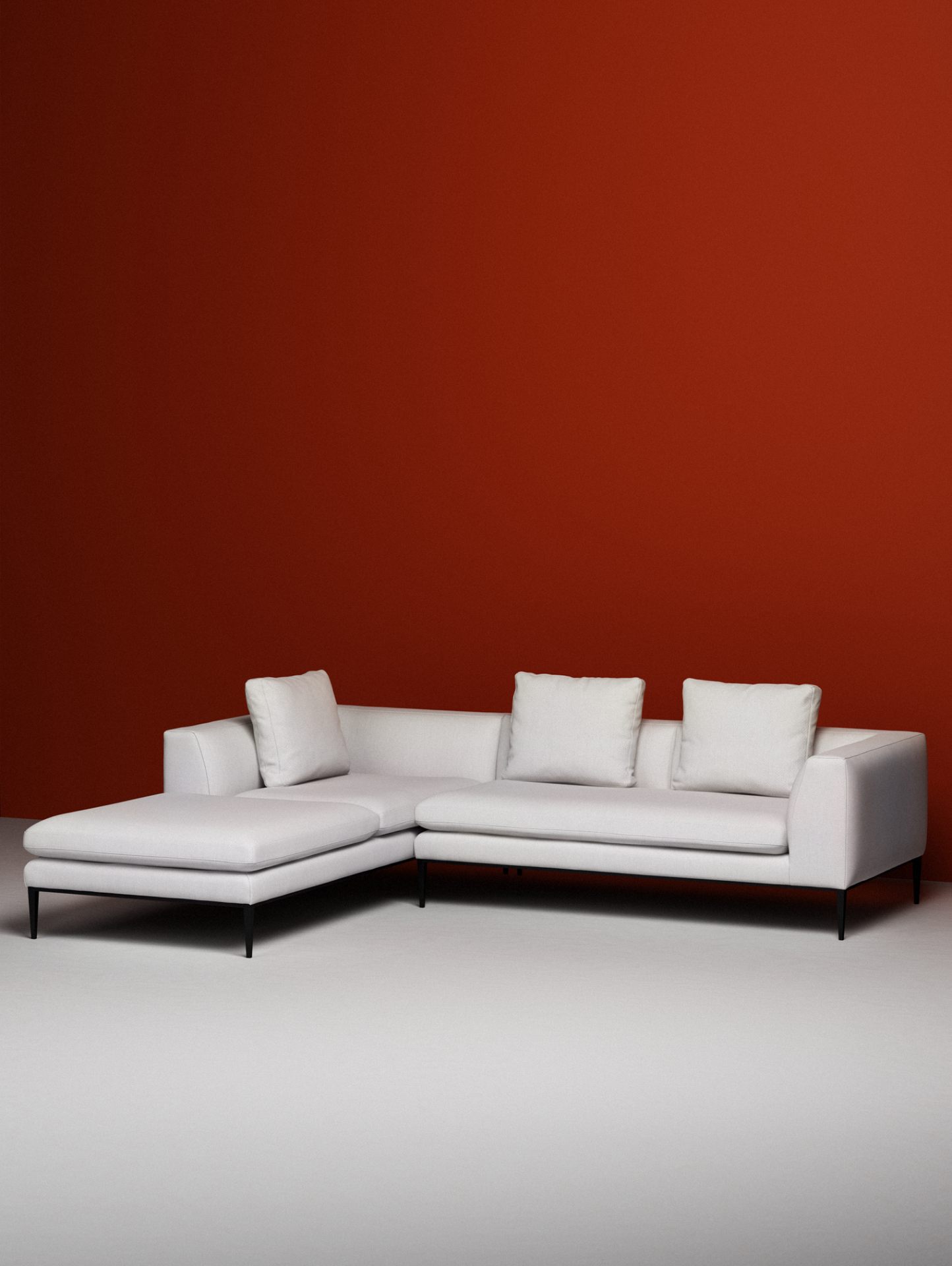 Right-facing chaise lounge NASH upholstered with a black base