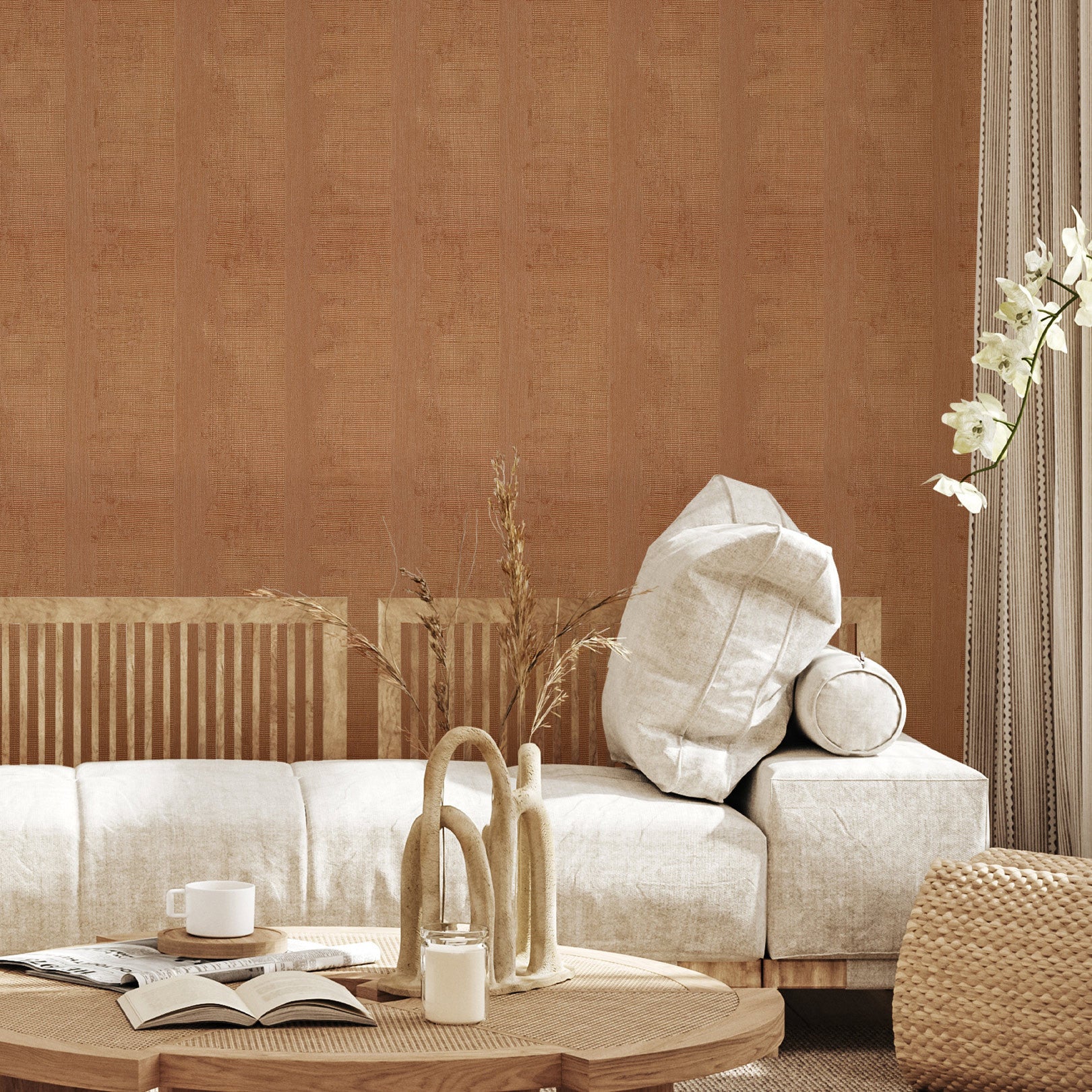 Struktur-Tapete mit metallischen Reflexen NÉRIKOMI - CUIVRE kupferfarben