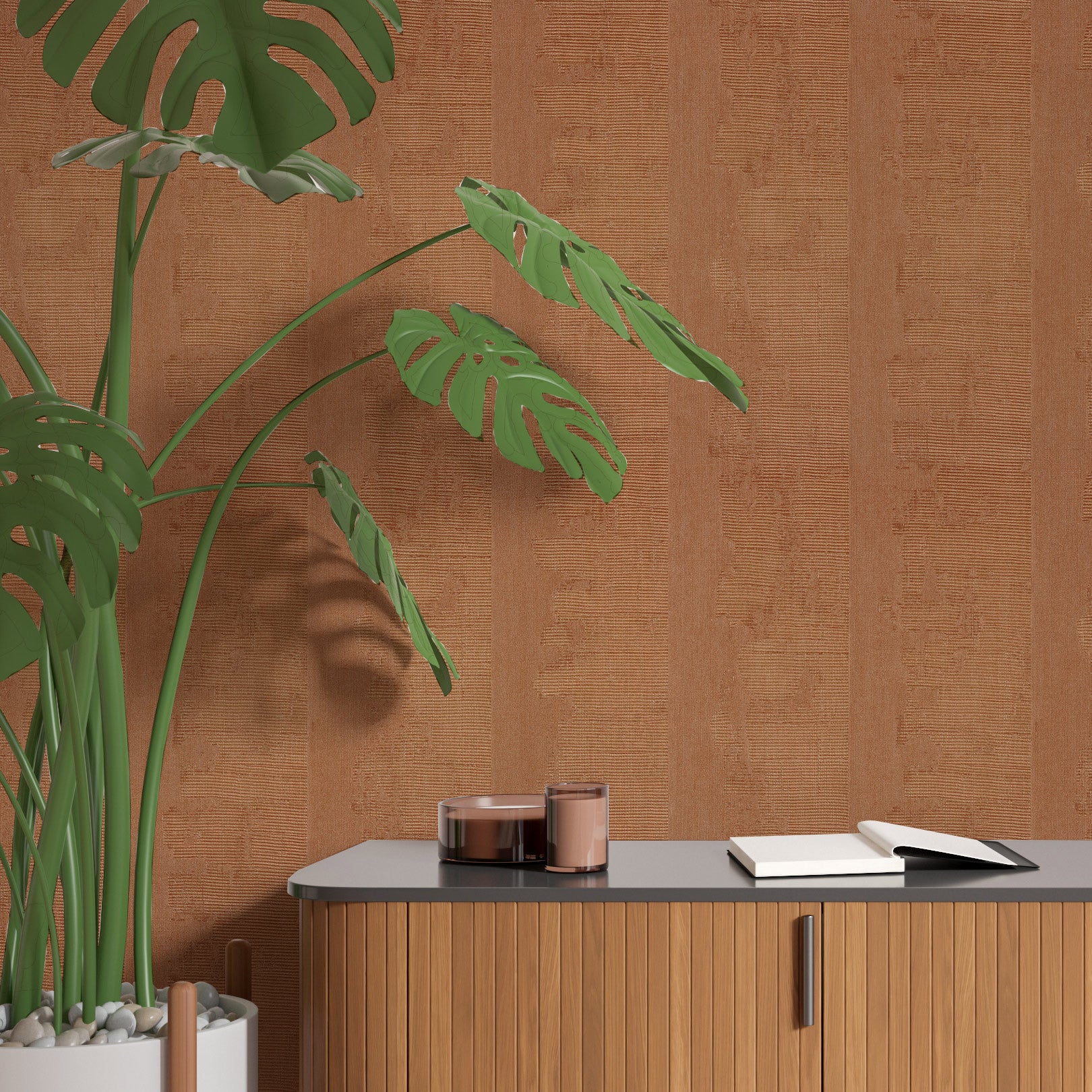 Struktur-Tapete mit metallischen Reflexen NÉRIKOMI - CUIVRE kupferfarben