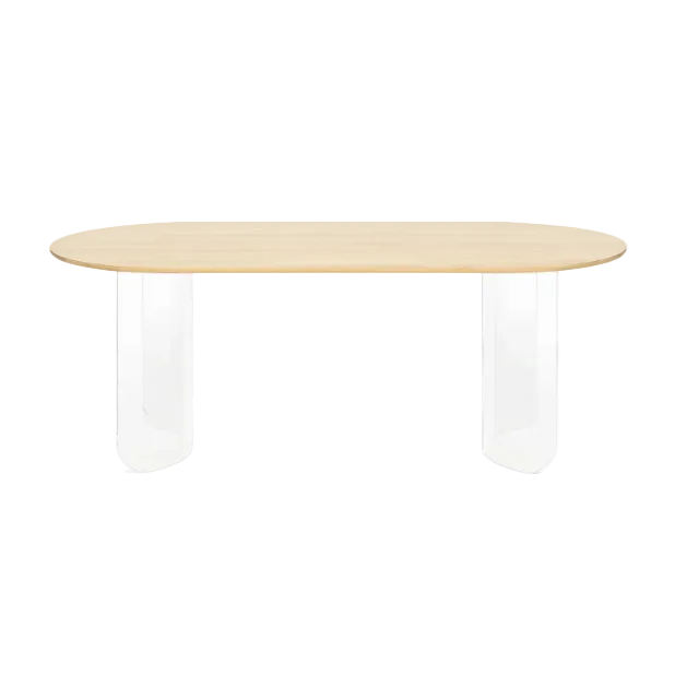 Oval Table PLATEAU with Oak Top and Transparent Base