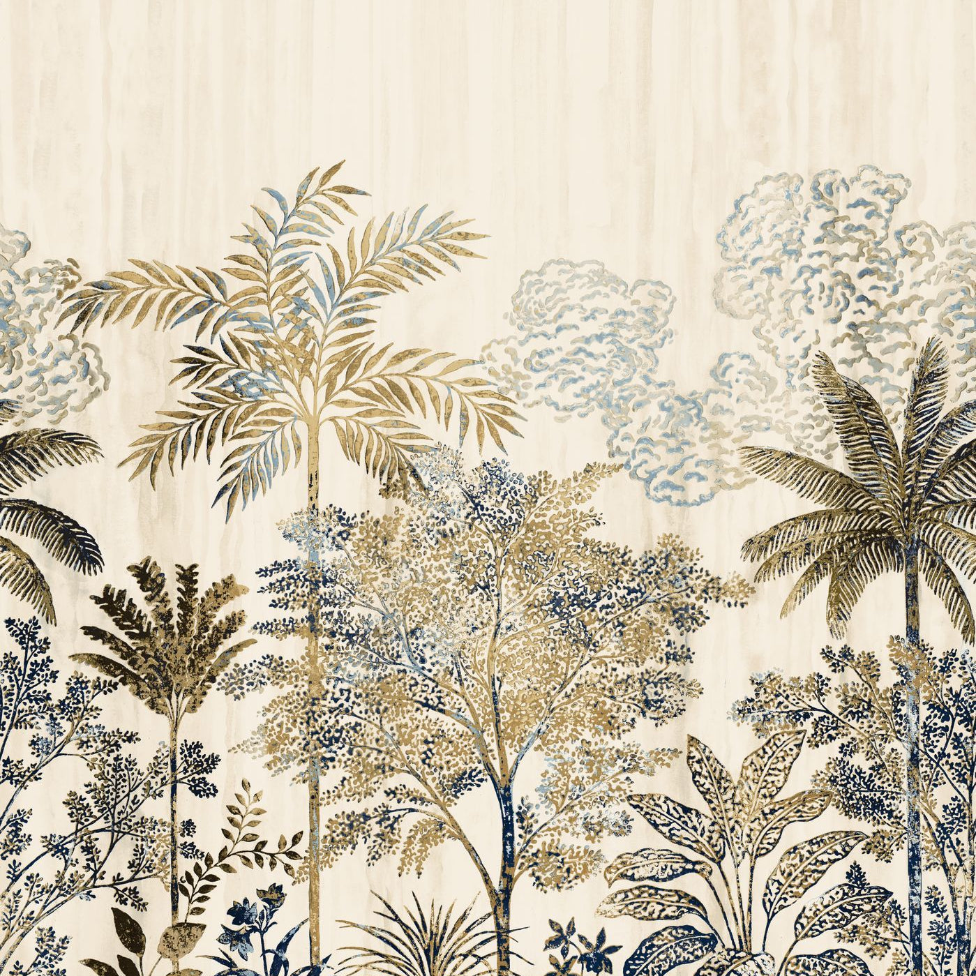 Palm-themed mural SIWA - IVORY/GOLD ivory with gold