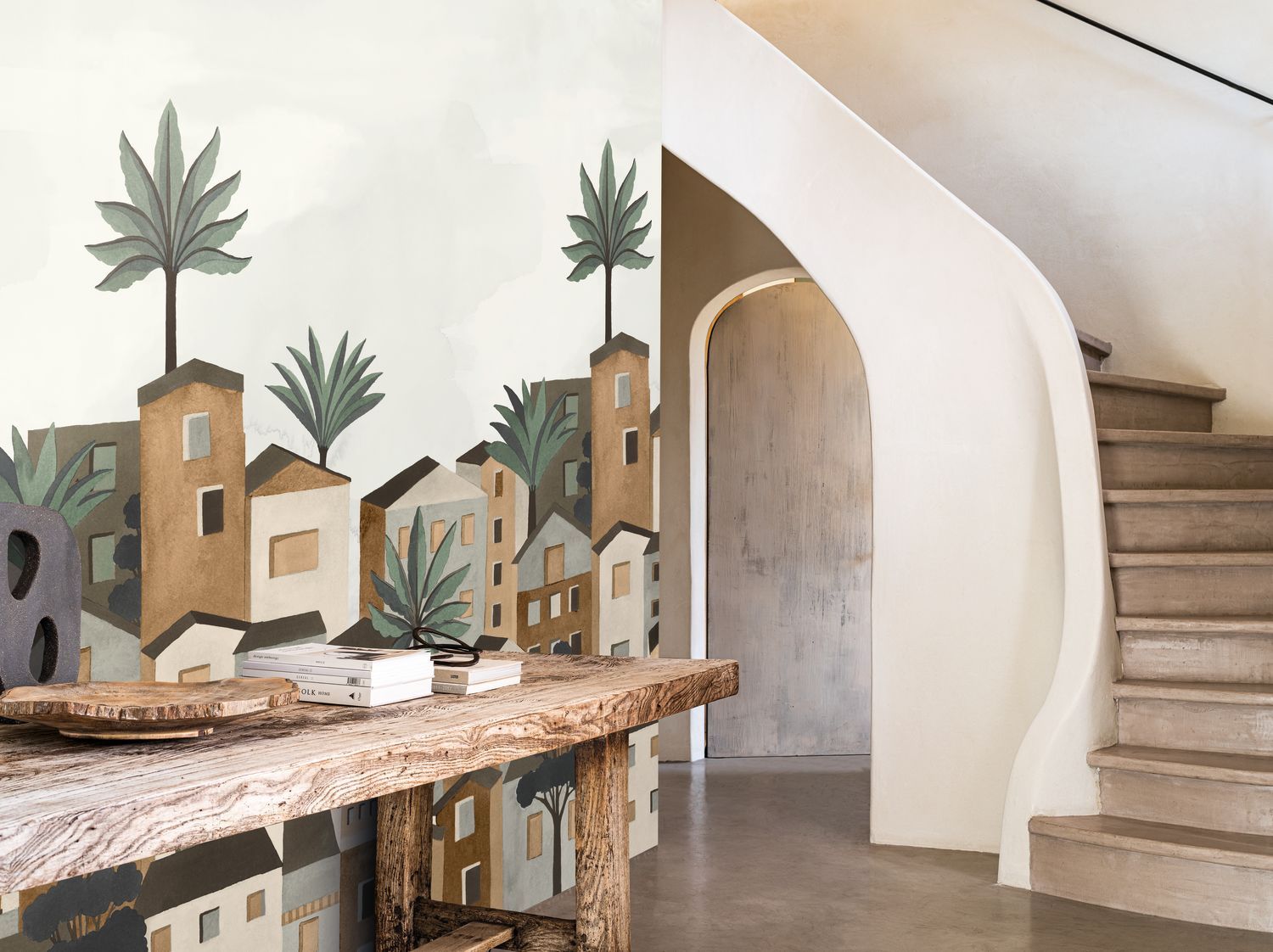 Mural with an urban landscape of VILA VIELA INT buildings - GRAY/BROWN