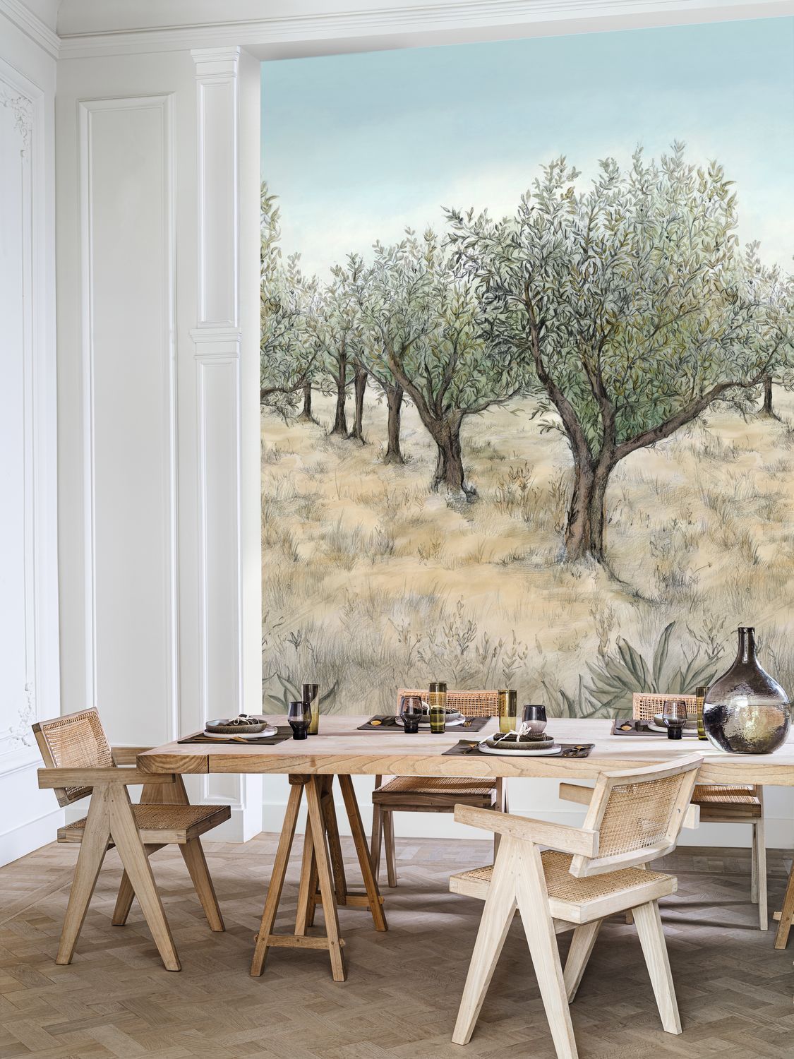Wandbild mit Landschaftsdesign und Baum-Motiv LAURIS INT - KAKI/CIEL khaki mit Blau