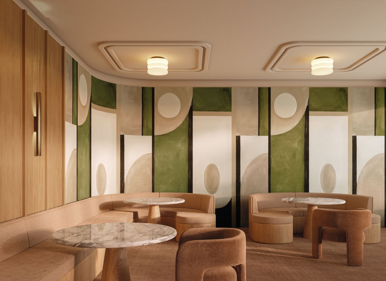 Mural with Abstract Pattern PICTURA Brown with Green