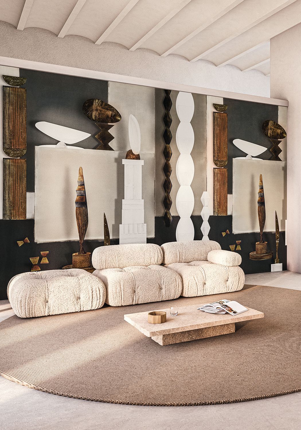 Mural with artistic motif L'ATELIER DE BRANCUSI - GREGE brown with white