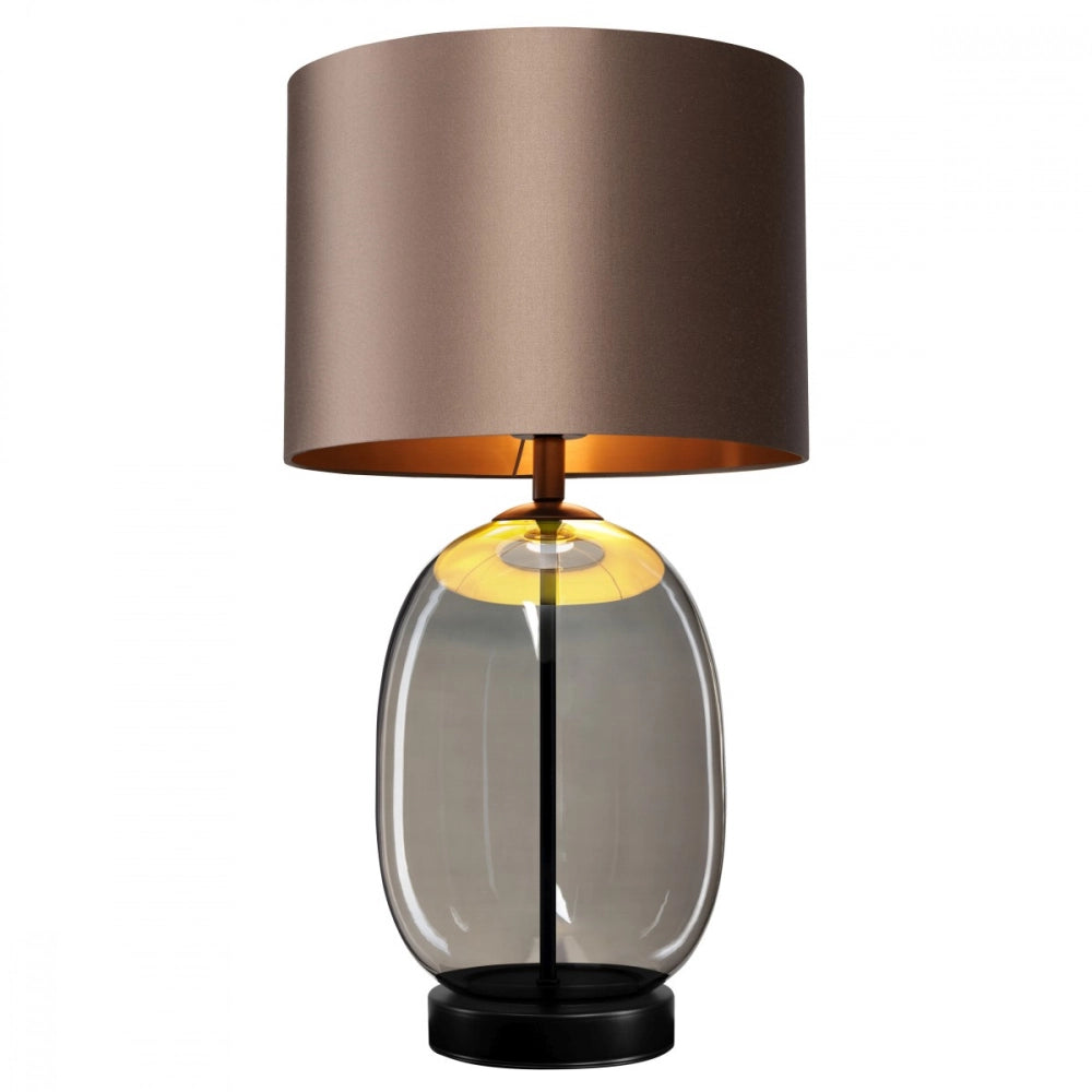 SALVADOR table lamp with smoked glass, brown shade, and black finish