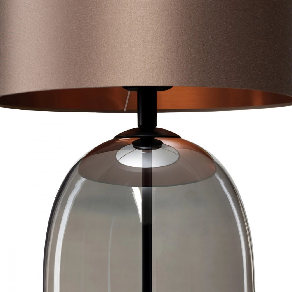 SALVADOR table lamp with smoked glass, brown shade, and black finish