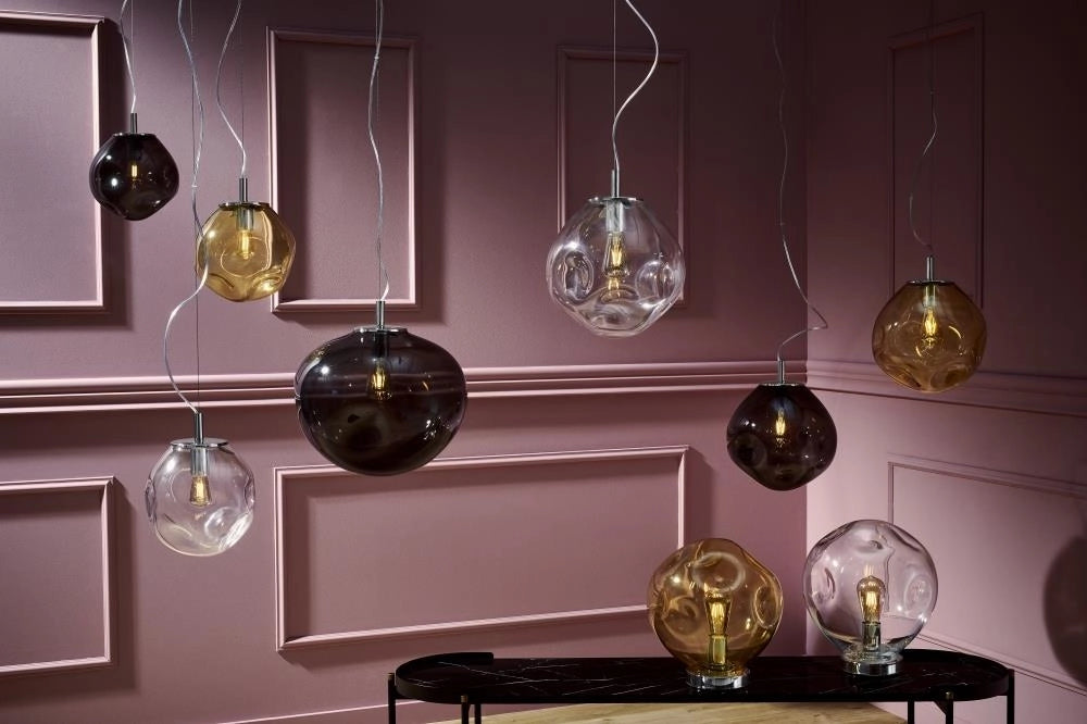 AVIA 3 three-point pendant lamp transparent with silver finish