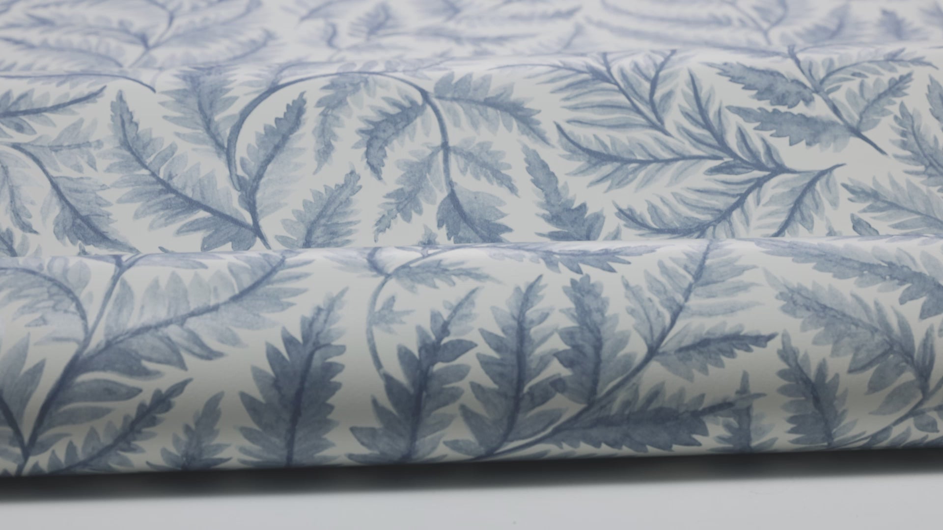 Non-woven paper wallpaper with a plant pattern FERNS light blue with white