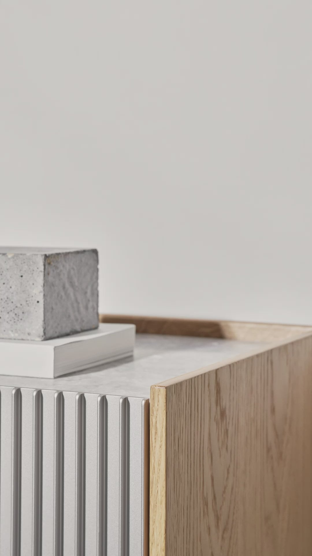 H1 dark oak veneer chest of drawers with gray marble