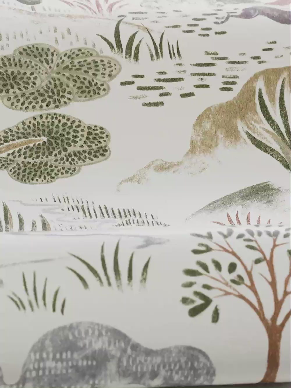 Tapete mit Pflanzenlandschaft DIANA weiß mit grün