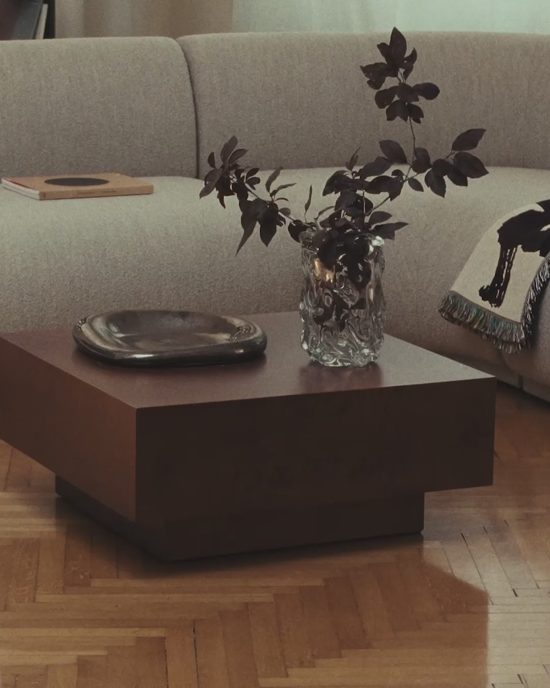 Couchtisch mit Schublade BURL braun Furnier aus Pappelholz