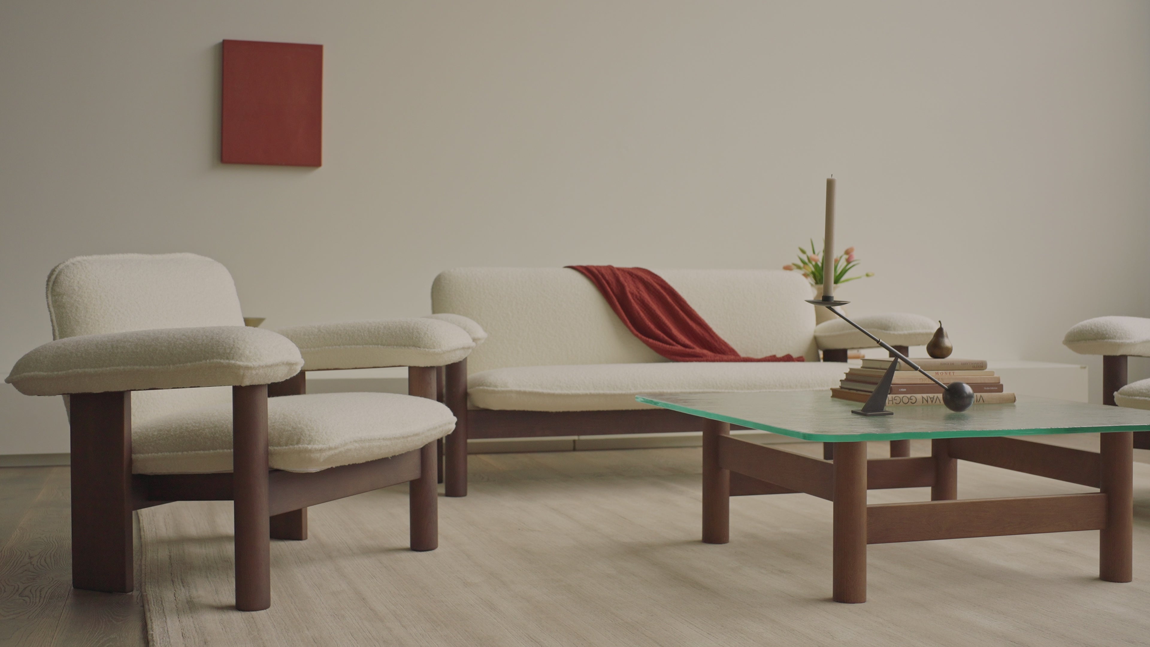 BRASILIA Armchair in Beige with Oak Base