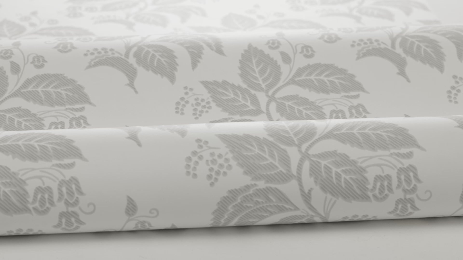 Non-woven paper wallpaper with a plant pattern TENGBERGSKA white with gray